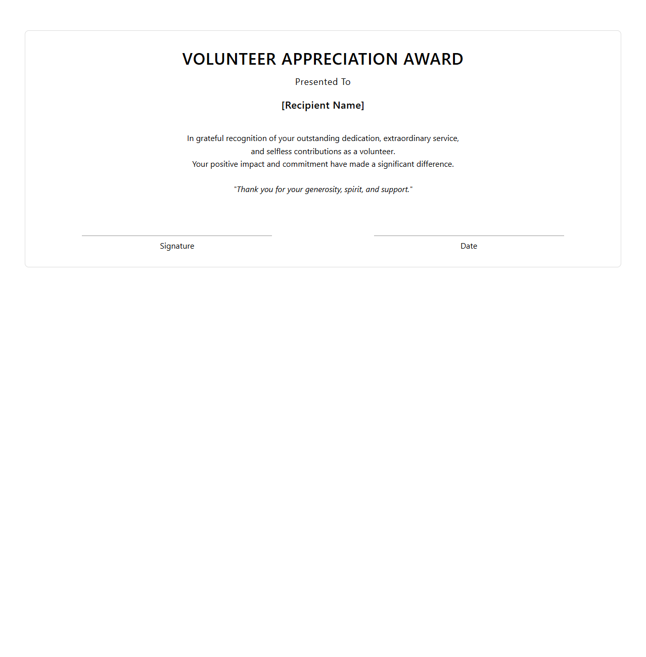 Volunteer Appreciation Award Template