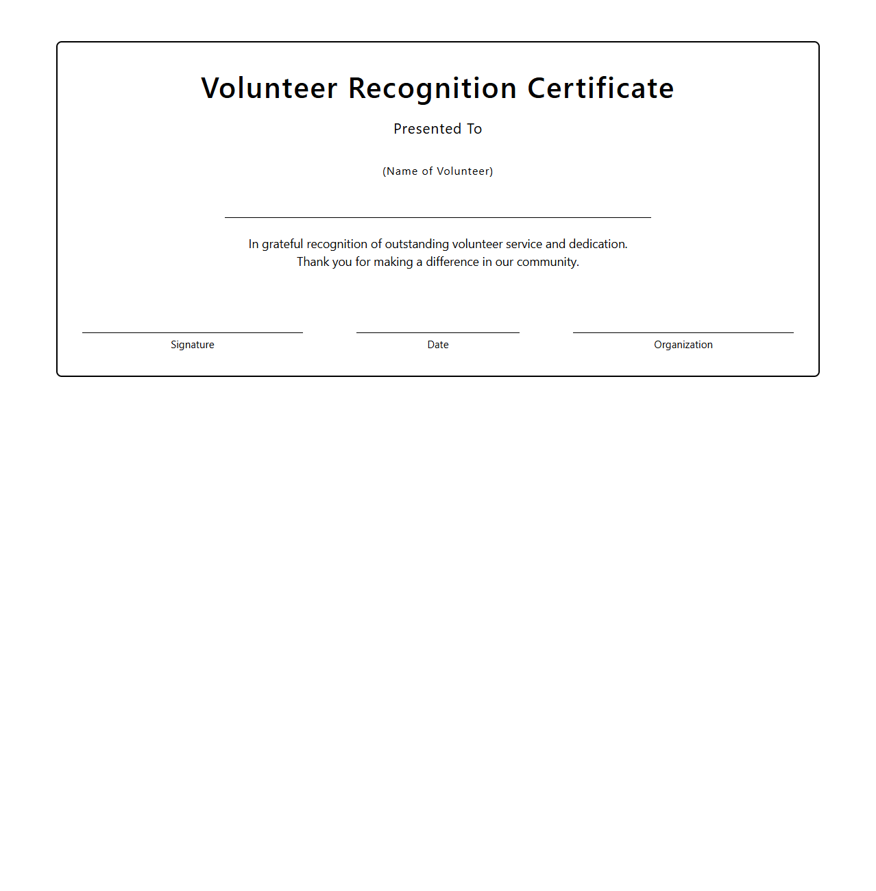 Volunteer Recognition Certificate Template