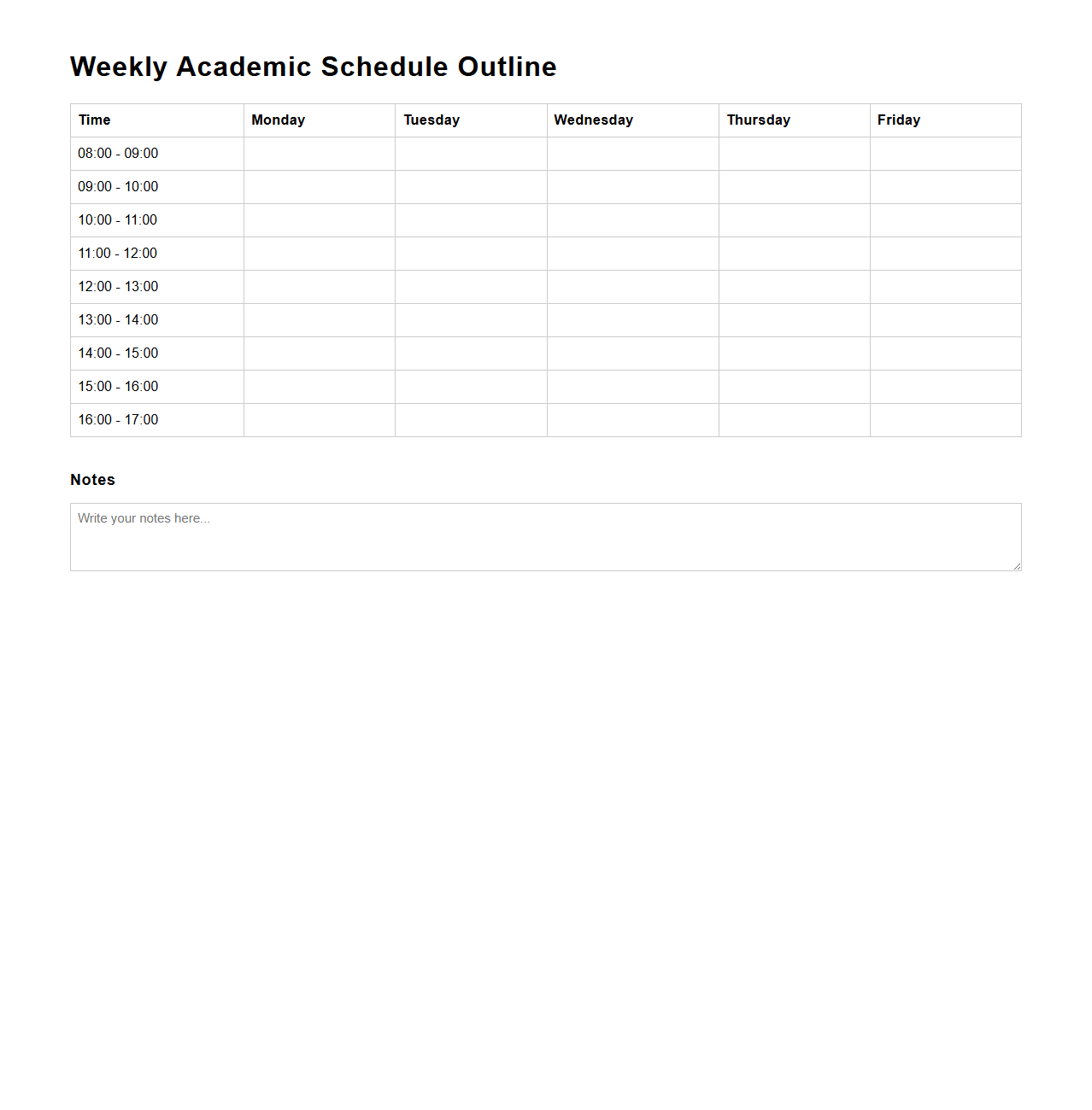 Weekly Academic Schedule Outline