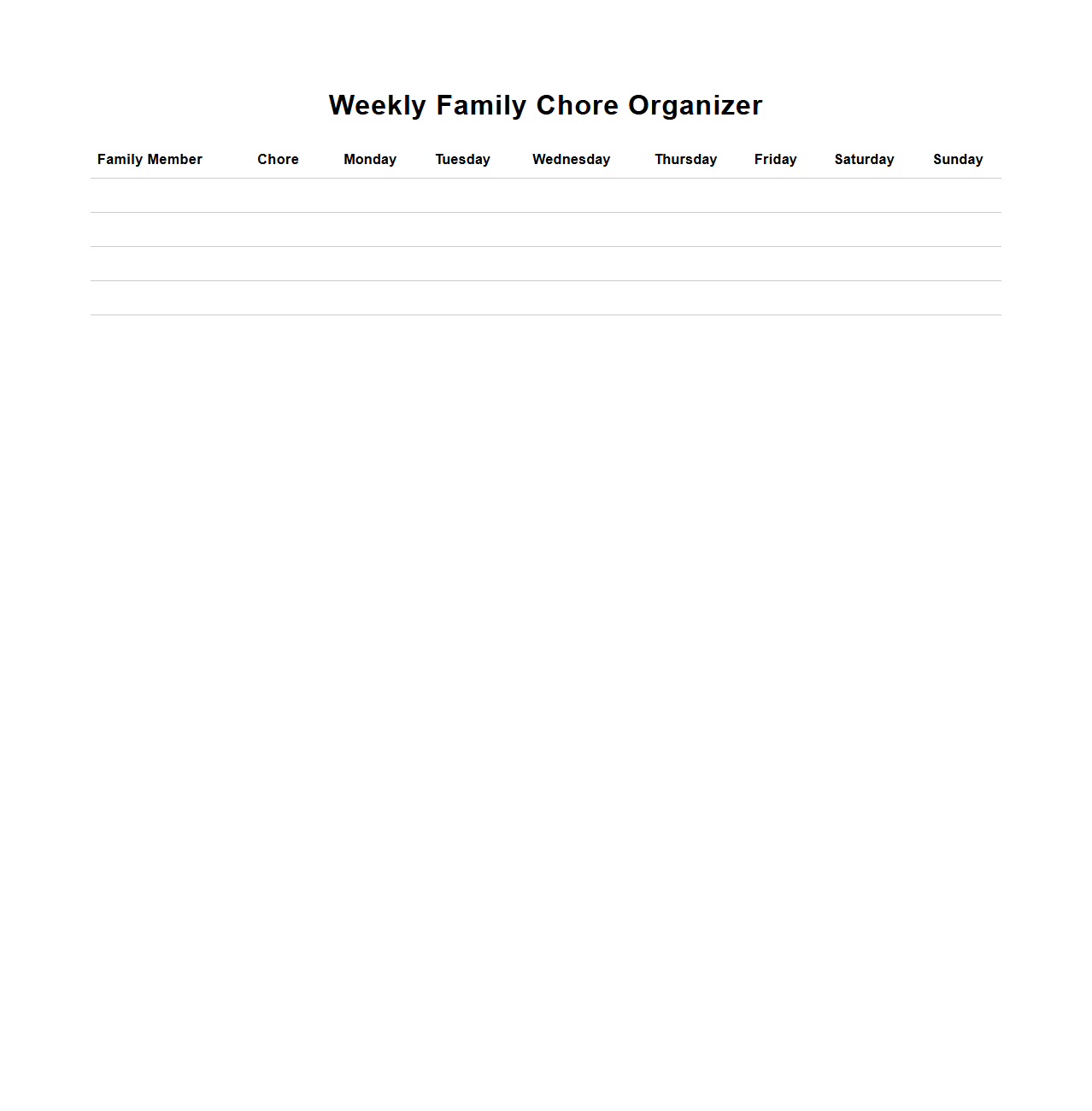 Weekly Family Chore Organizer