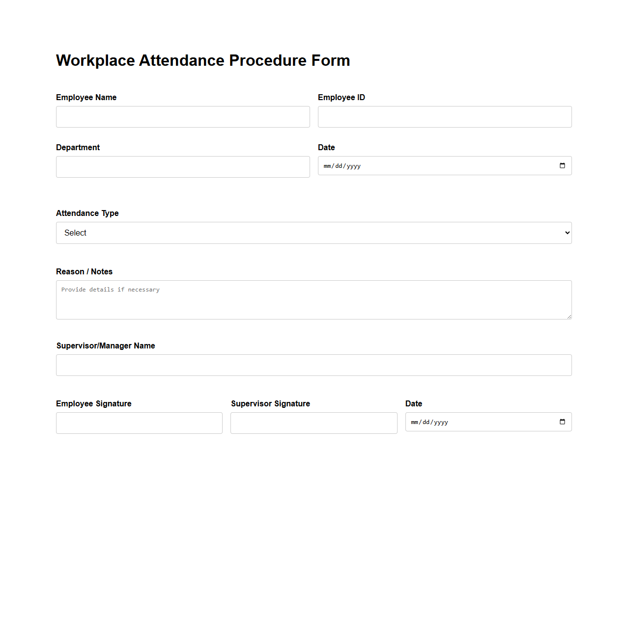 Workplace Attendance Procedure Form