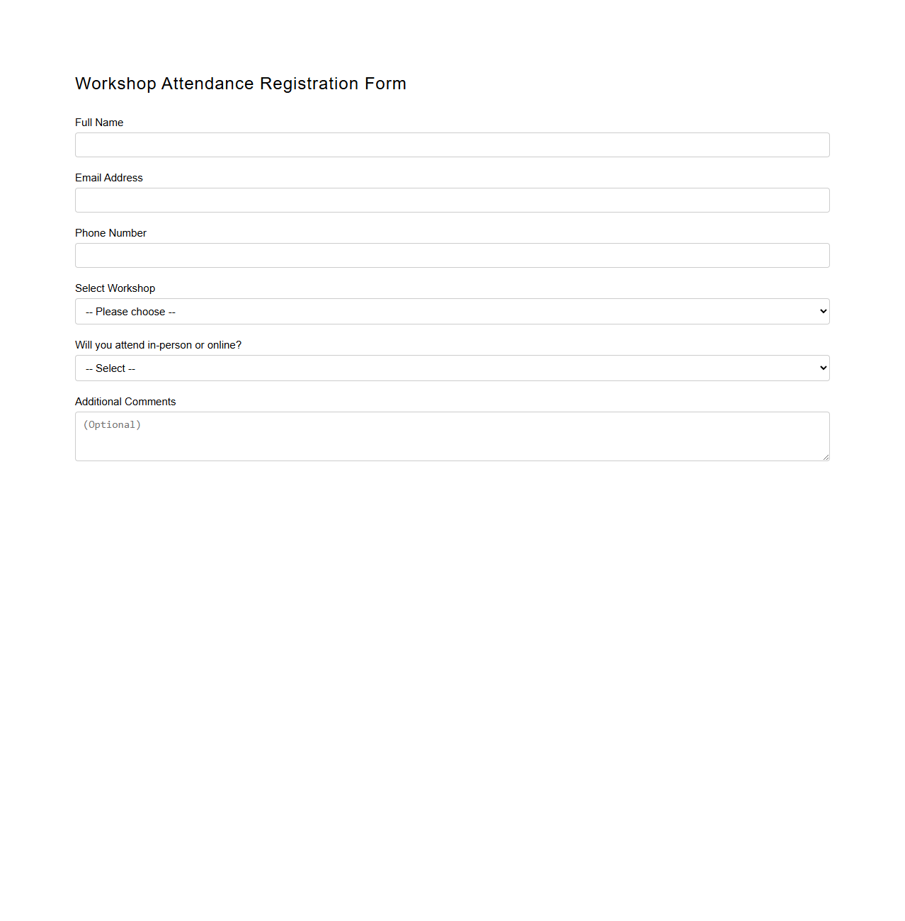 Workshop Attendance Registration Form