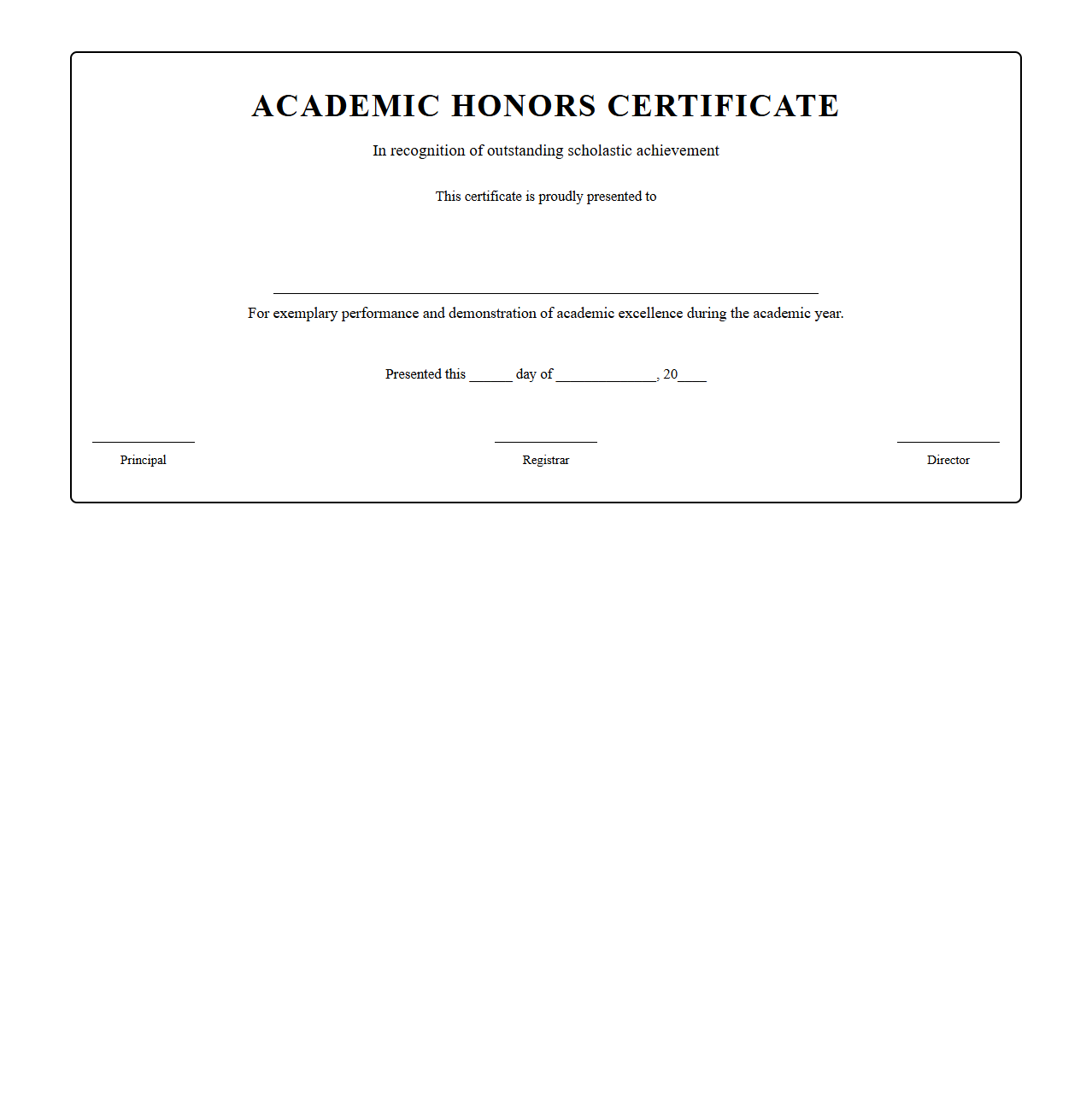 Academic Honors Recognition Certificate Layout