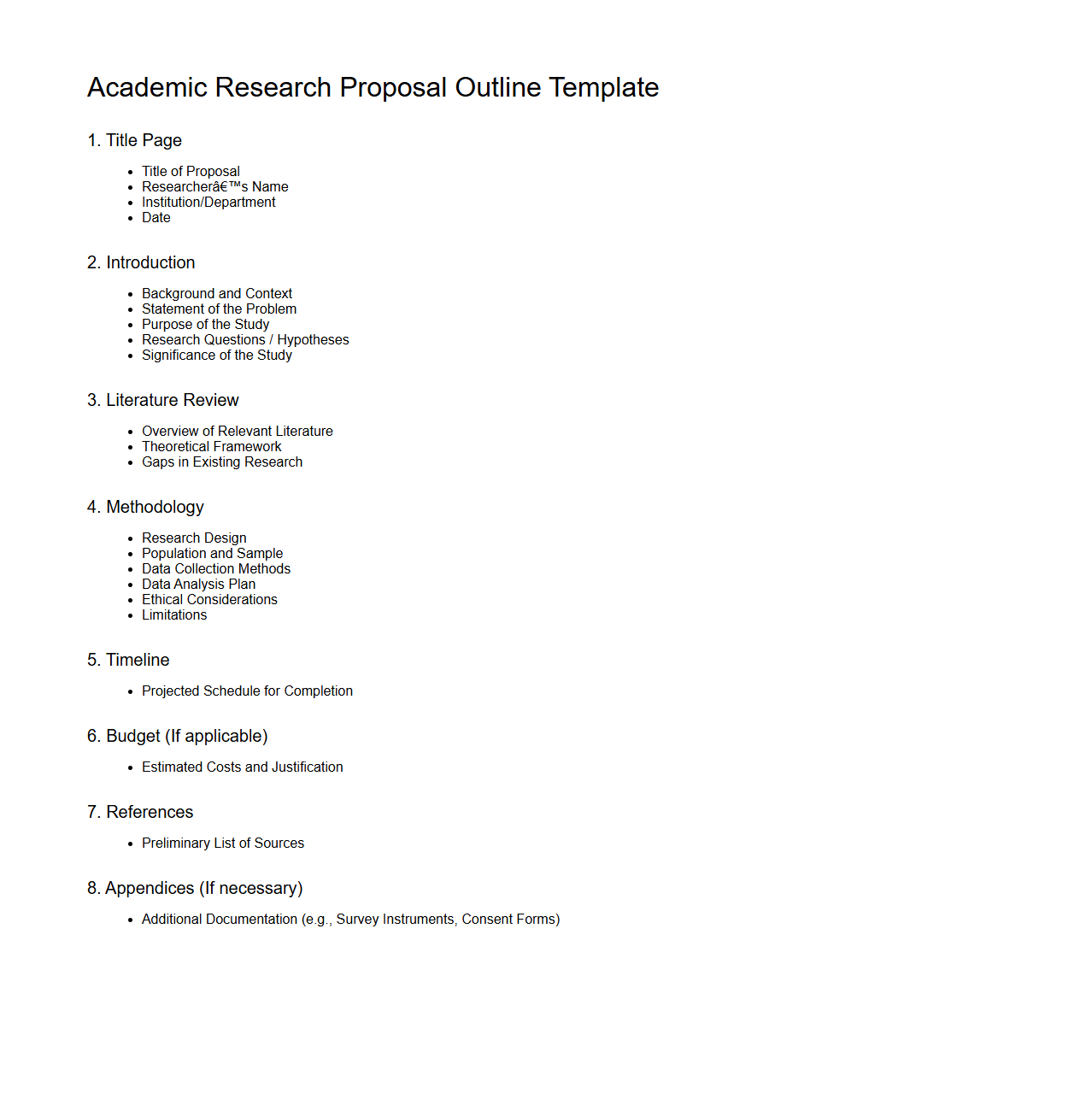 Academic Research Proposal Outline Template