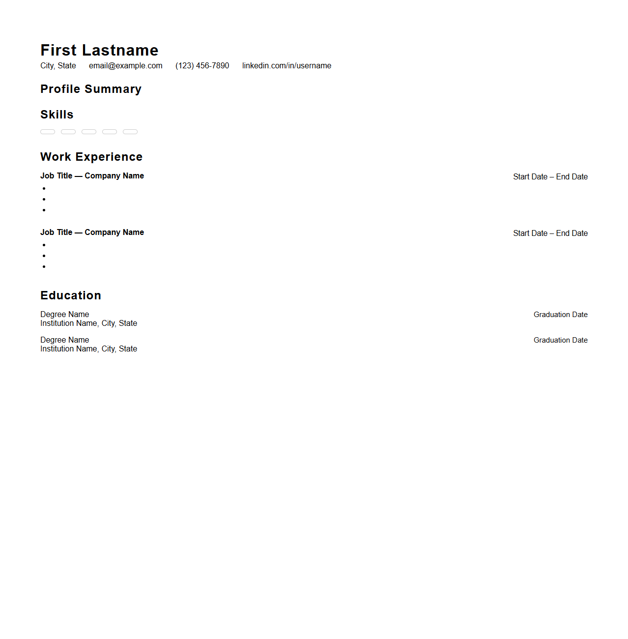 Advanced Work Experience Resume Layout