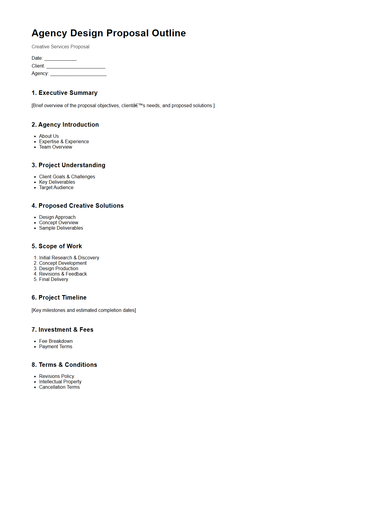 Agency Design Proposal Outline for Creative Services