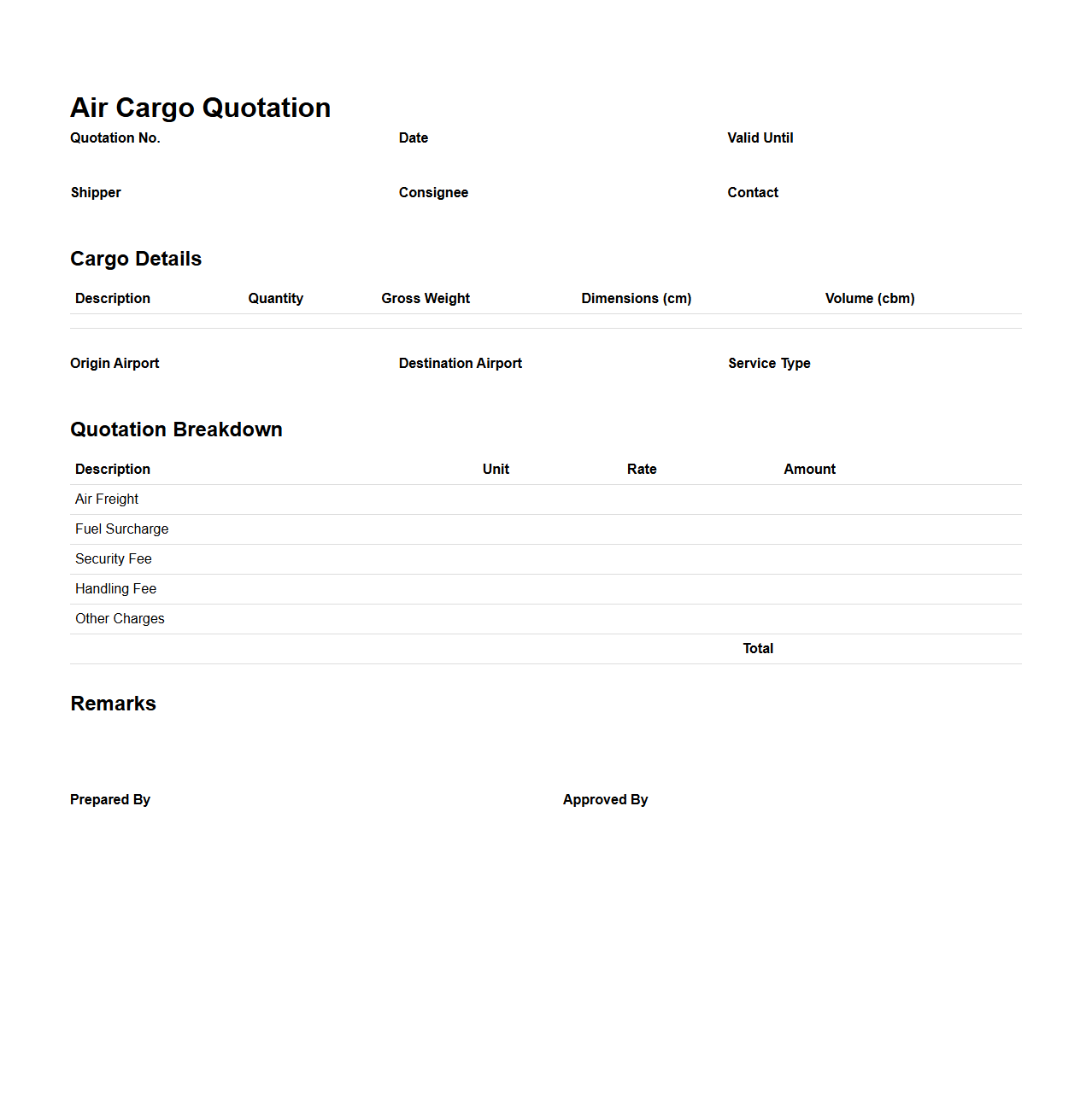 Air Cargo Quotation Document