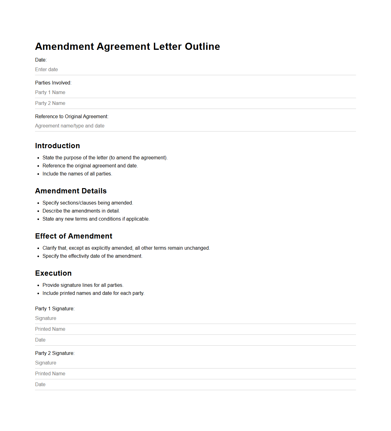 Amendment Agreement Letter Outline