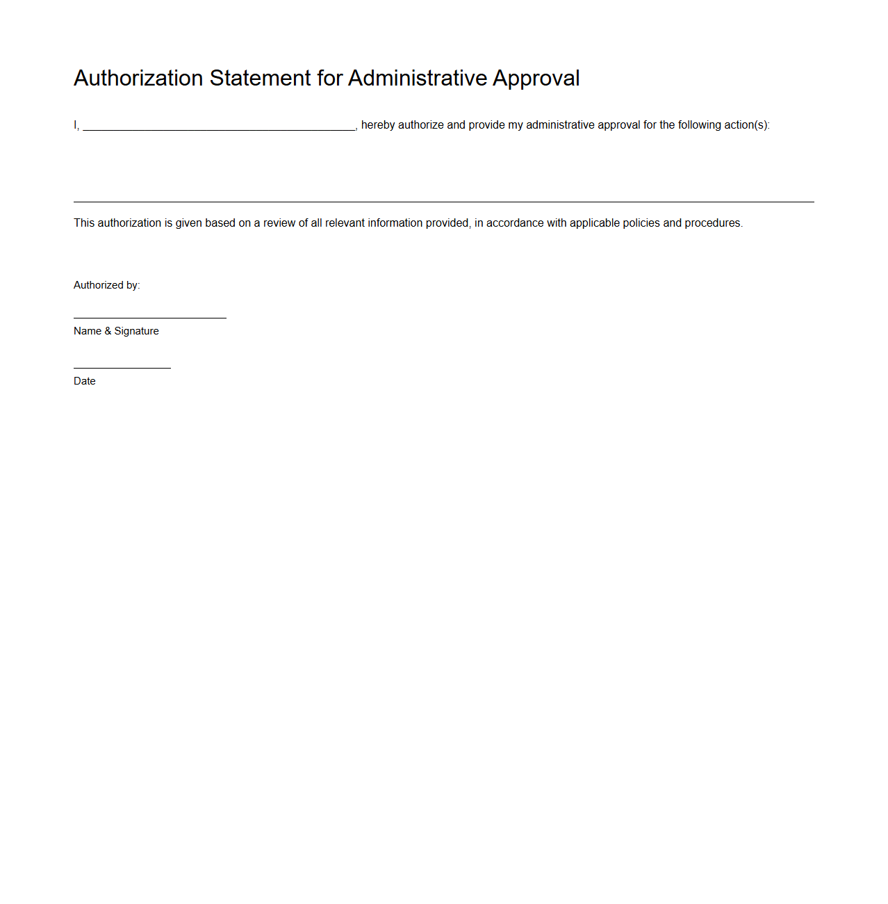Authorization Statement for Administrative Approval