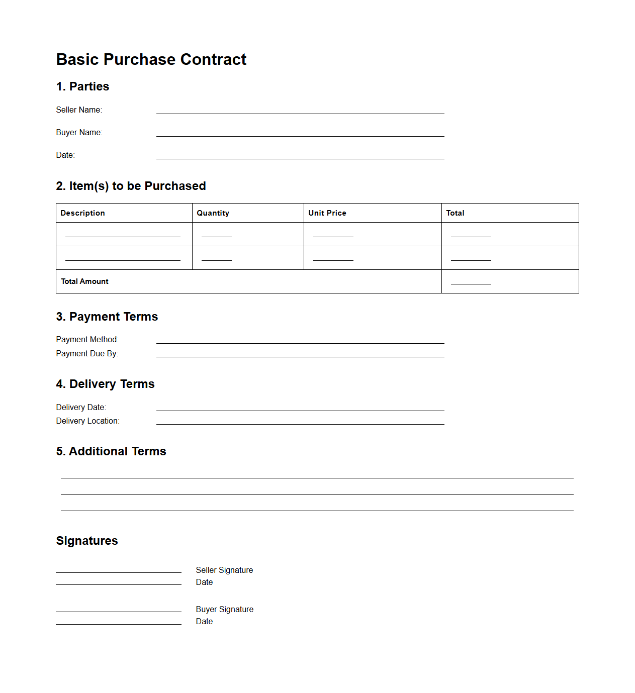 Basic Blank Purchase Contract Format