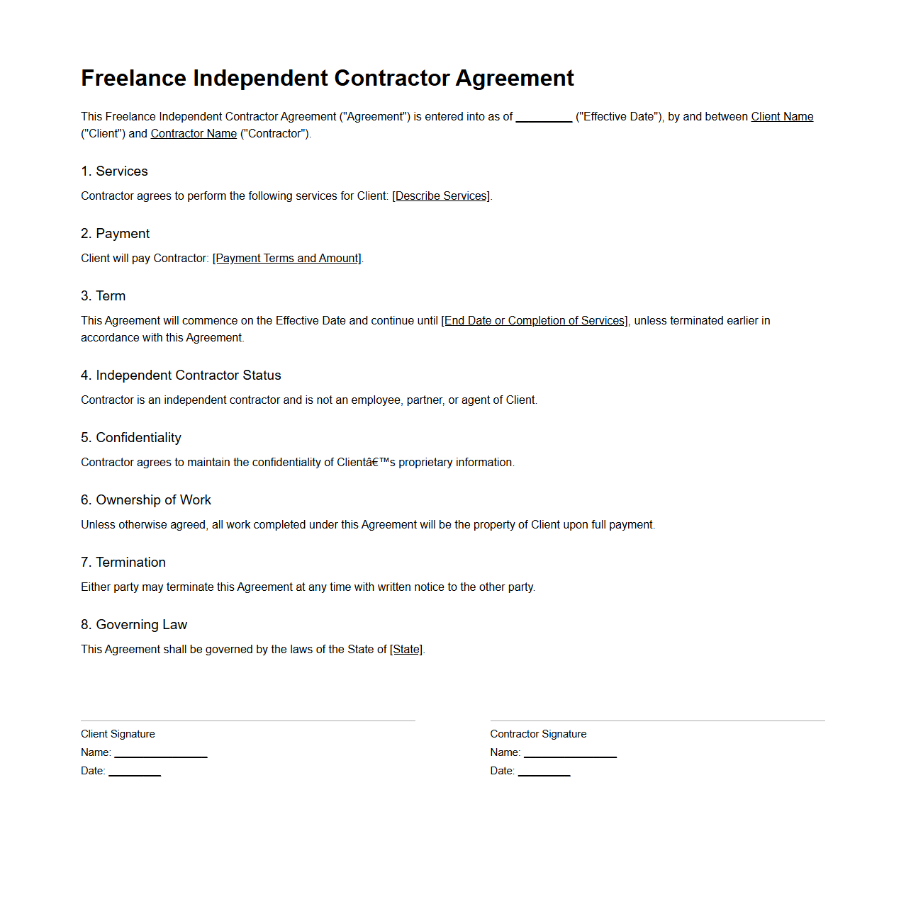 Basic Freelance Independent Contractor Agreement