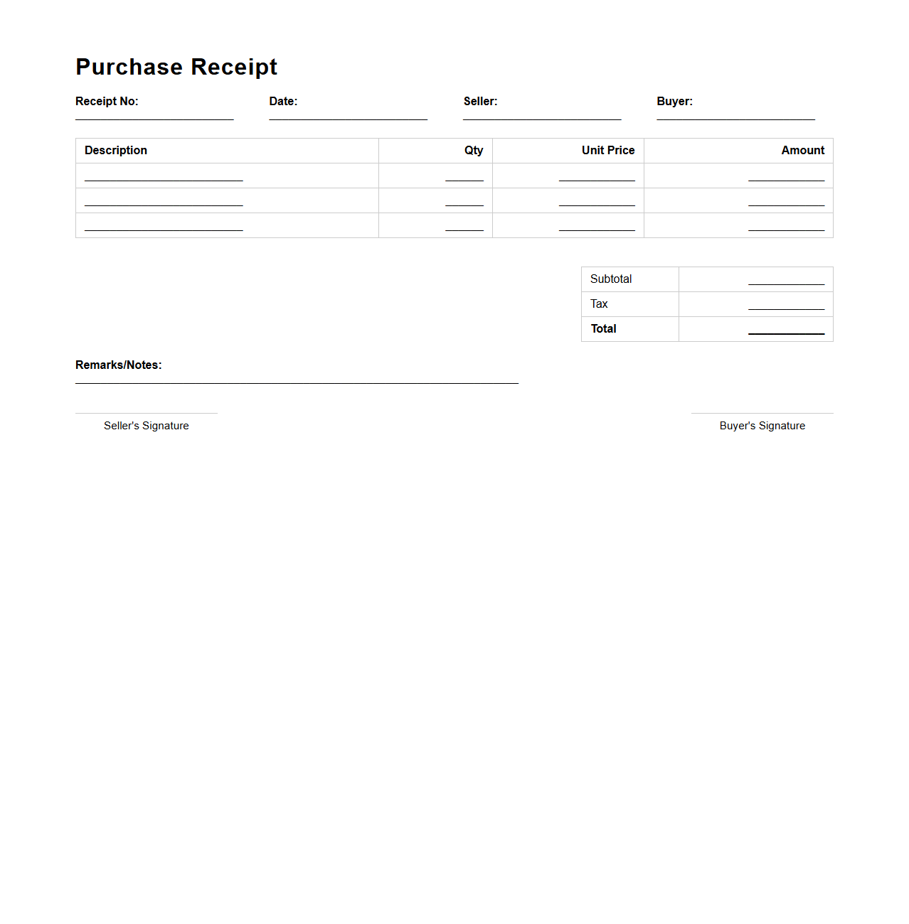 Basic Goods Purchase Receipt Template