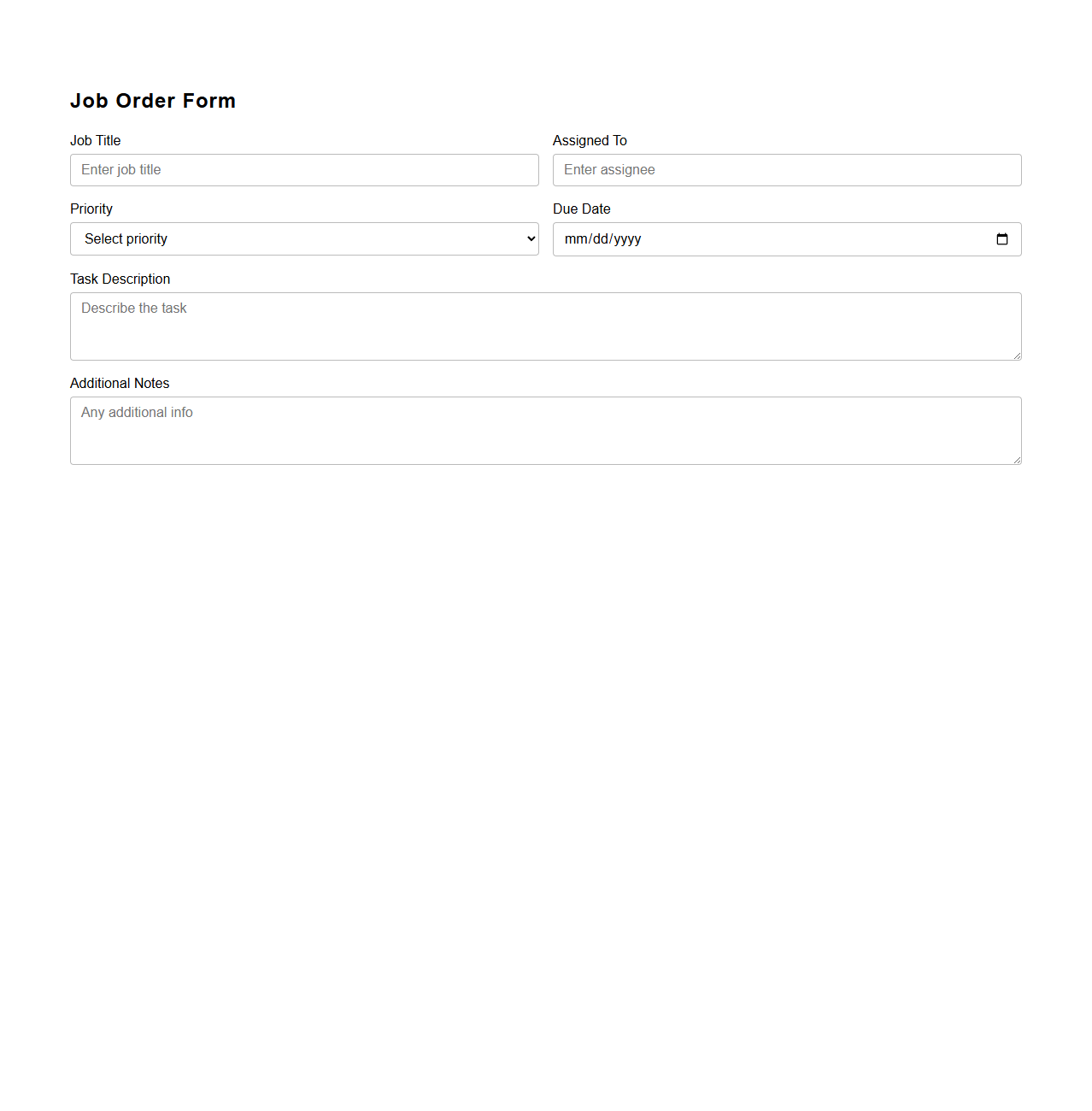 Basic Job Order for Task Management