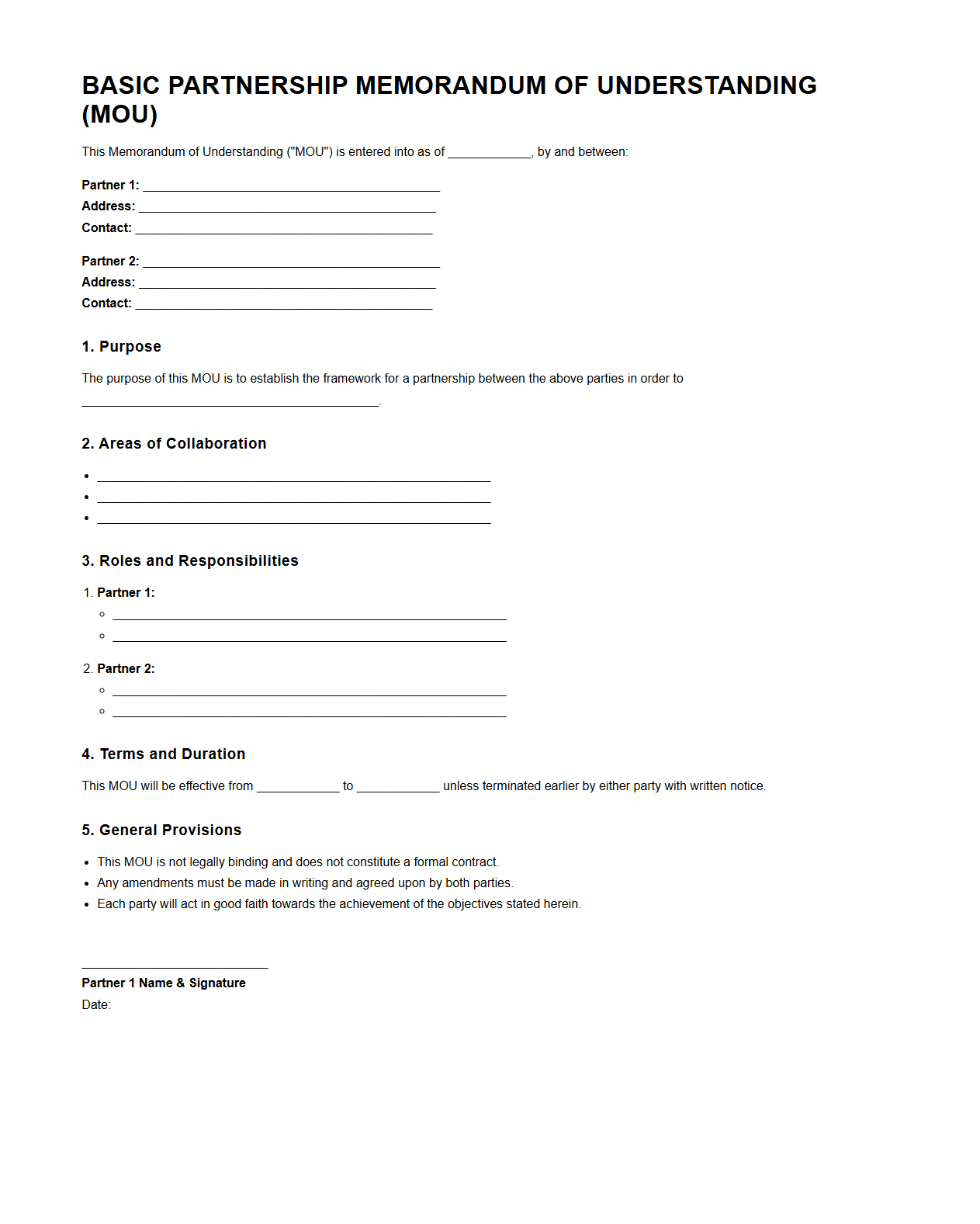 Basic Partnership Memorandum of Understanding Format
