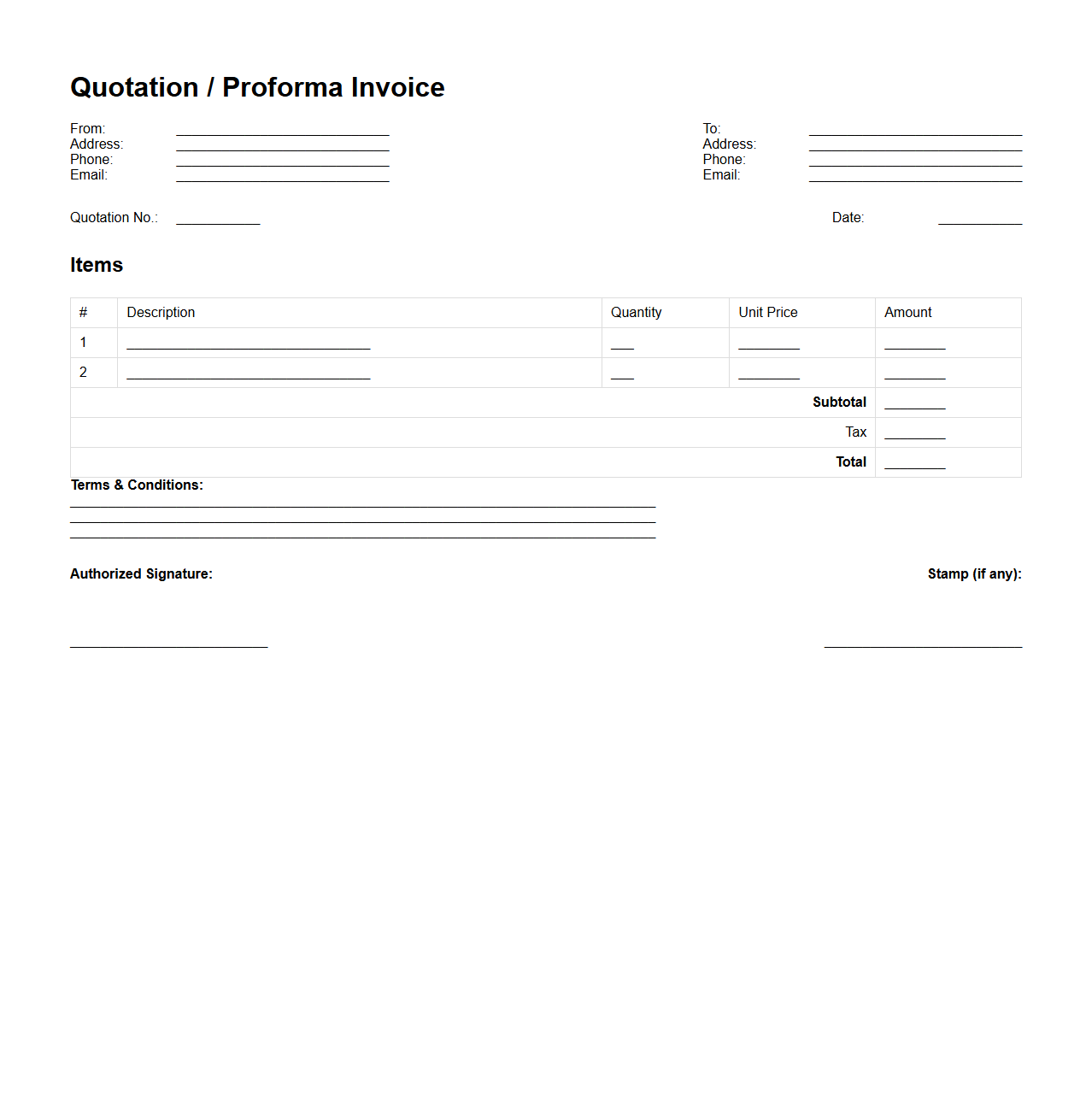 Basic Quotation Proforma Invoice Format