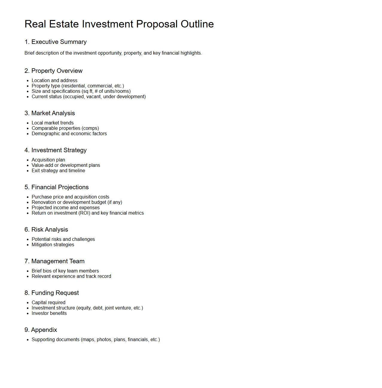 Basic Real Estate Investment Proposal Outline