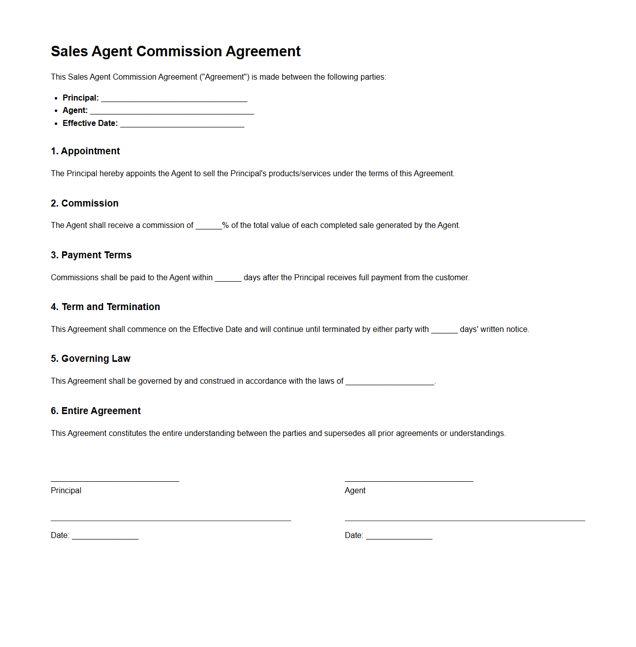 Basic Sales Agent Commission Agreement Template