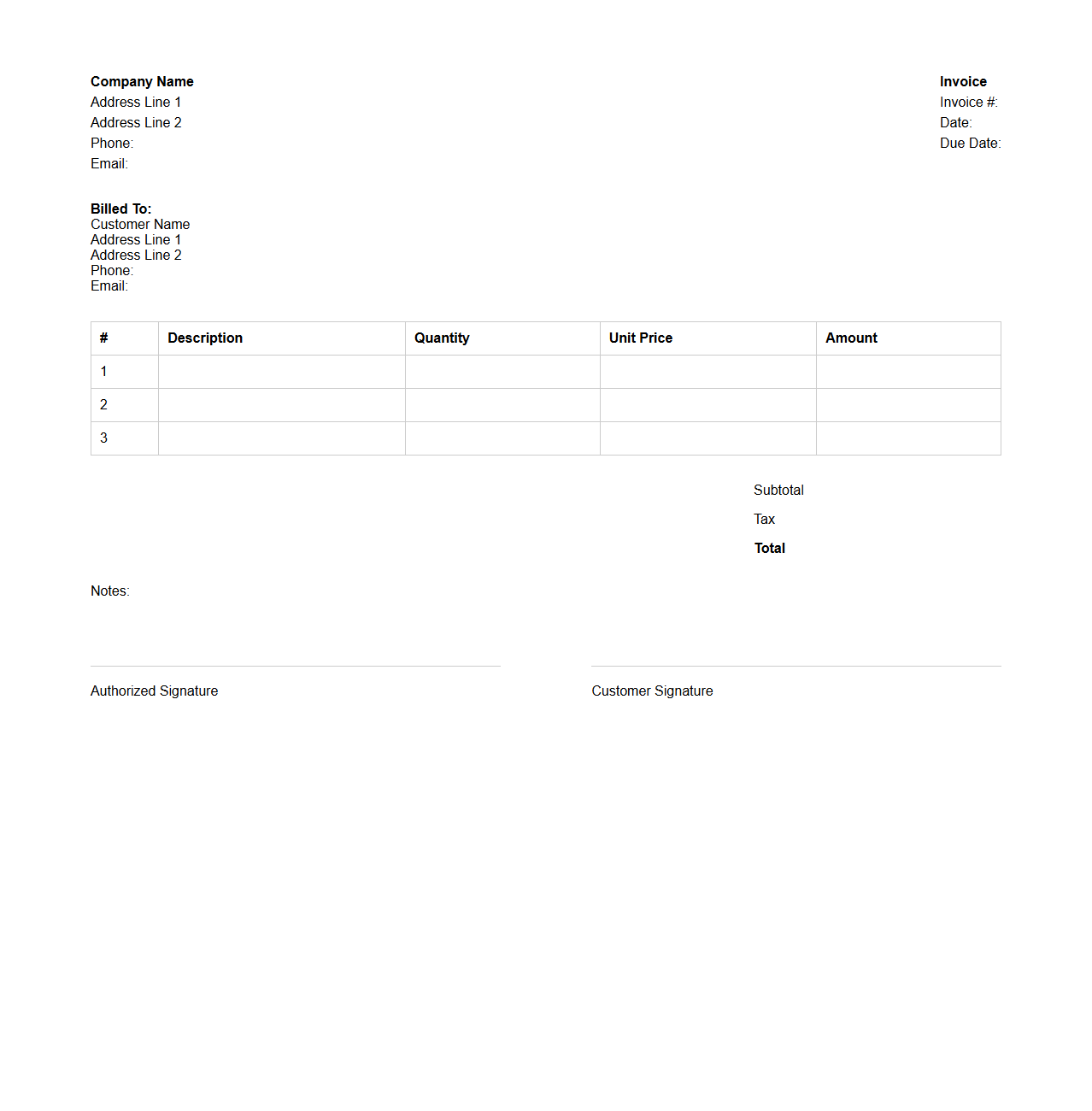 Basic Sales Invoice Template for Goods