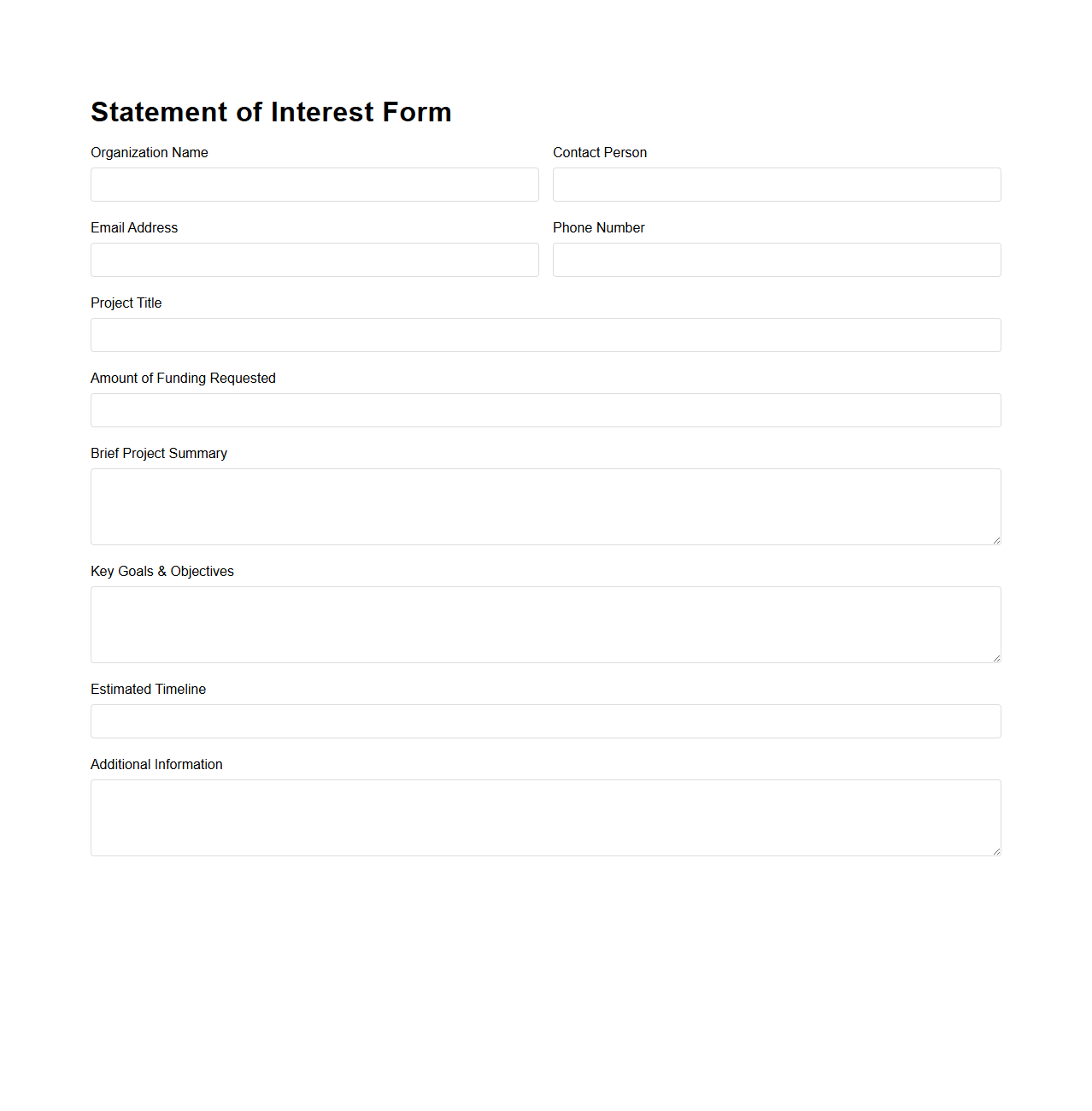 Basic Statement of Interest Form for Funding Applications
