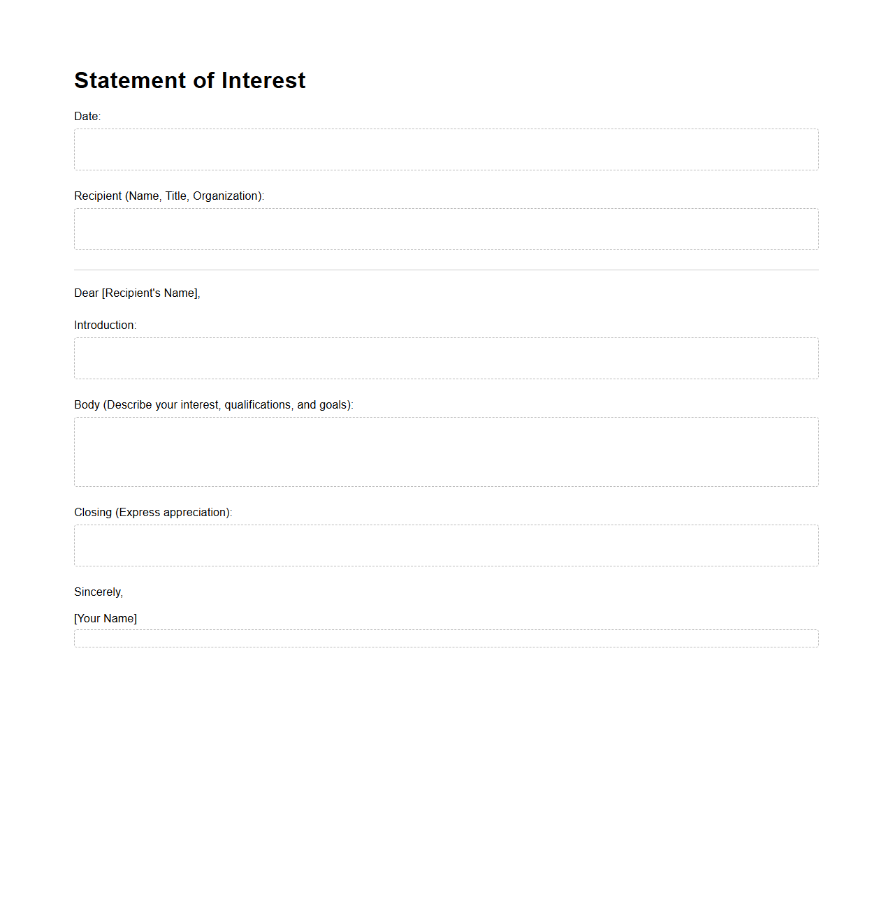 Basic Statement of Interest Template