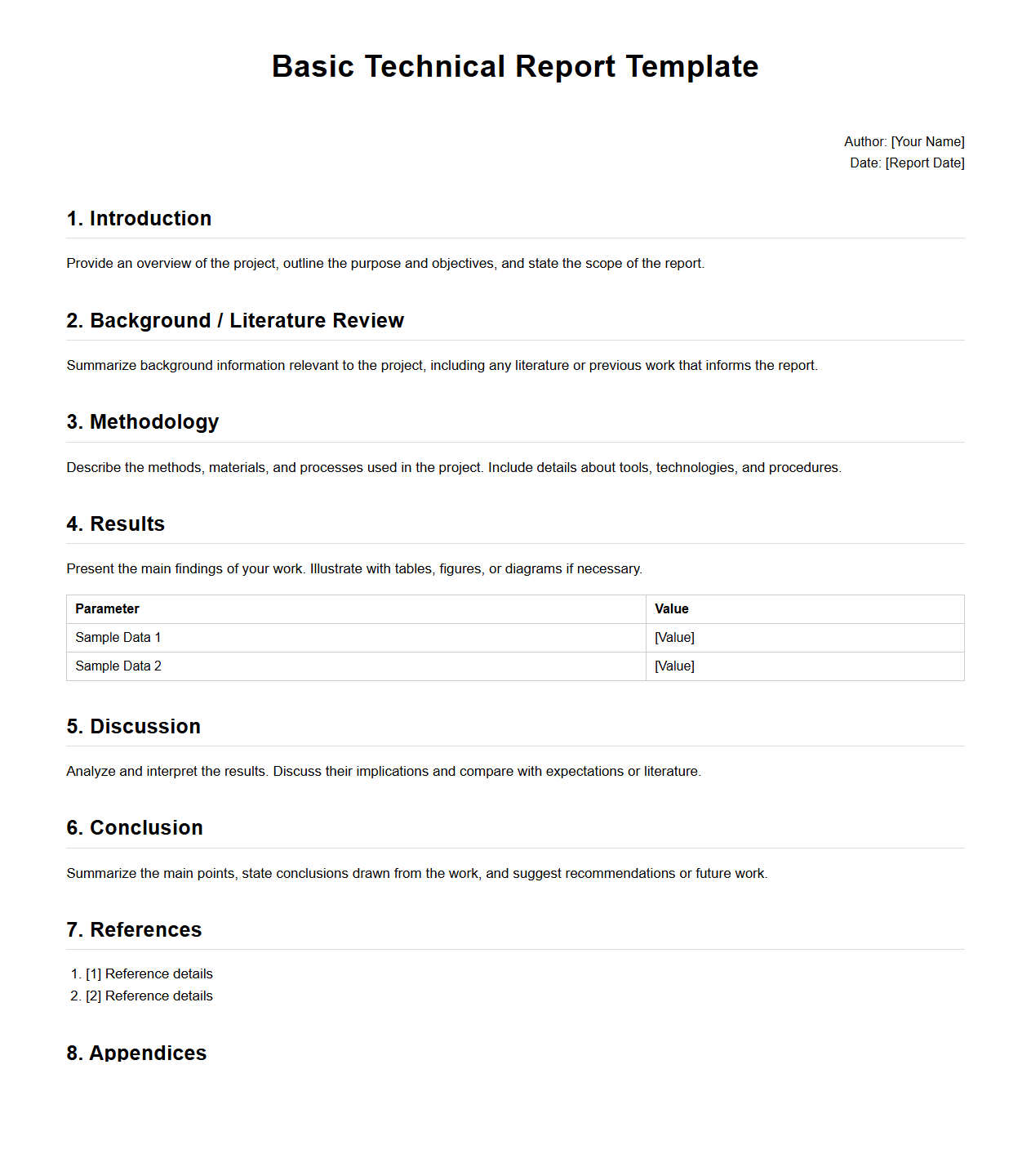 Basic Technical Report Template for Engineering Projects