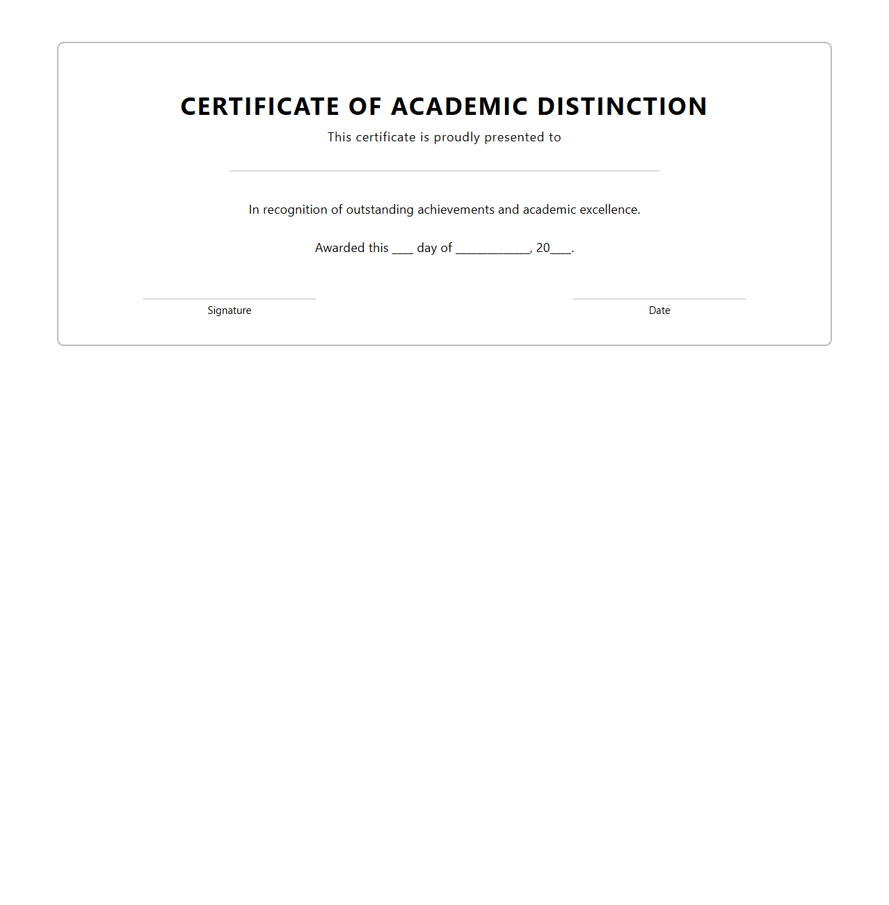 Blank Academic Distinction Certificate Template
