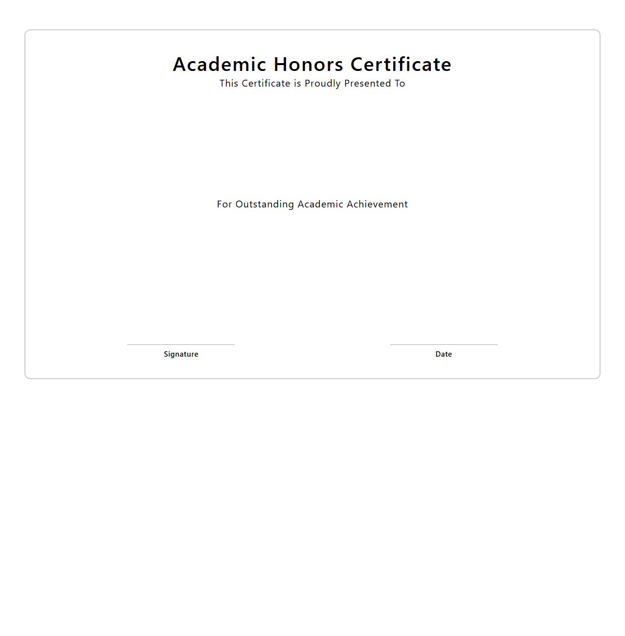 Blank Academic Honors Certificate Template