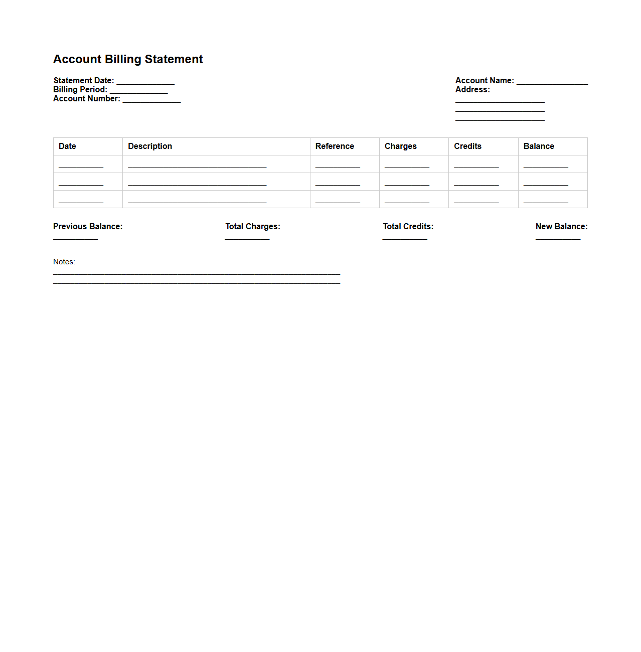 Blank Account Billing Statement Format