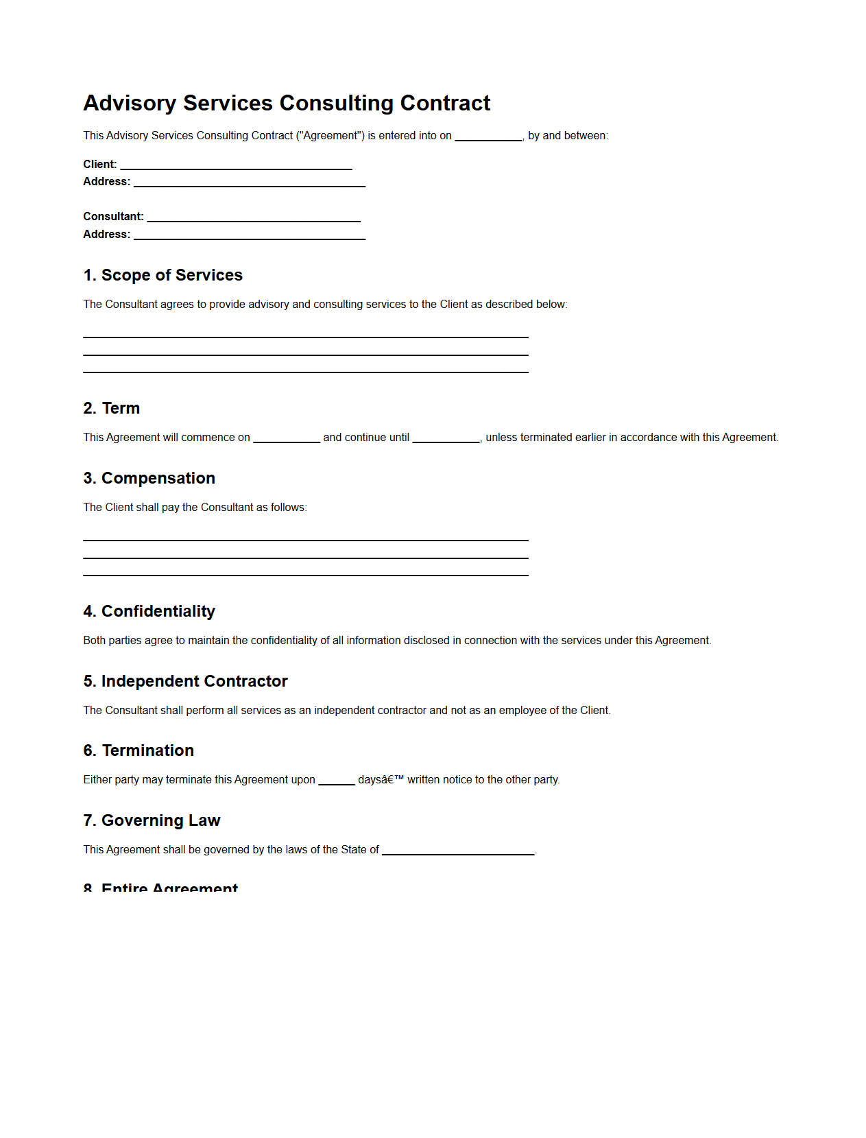 Blank Advisory Services Consulting Contract