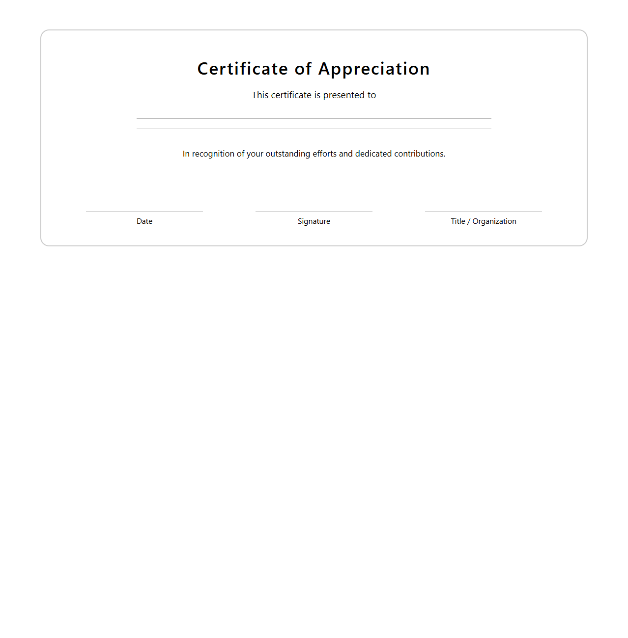 Blank Appreciation Award Certificate Template