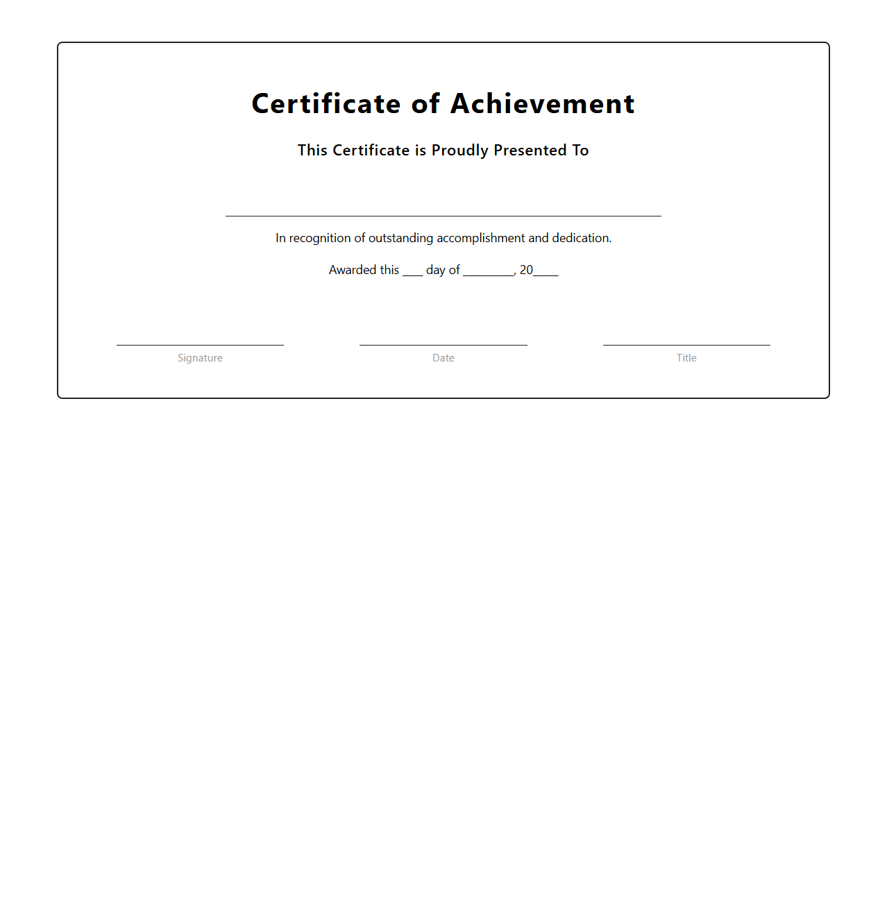 Blank Certificate of Achievement Template for Recognition