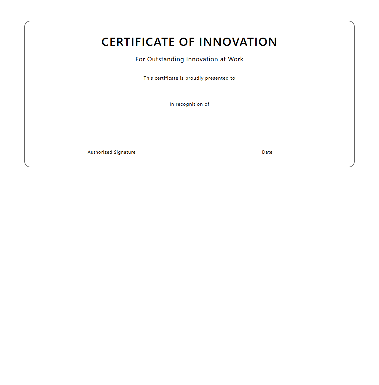 Blank Certificate Template for Innovation at Work
