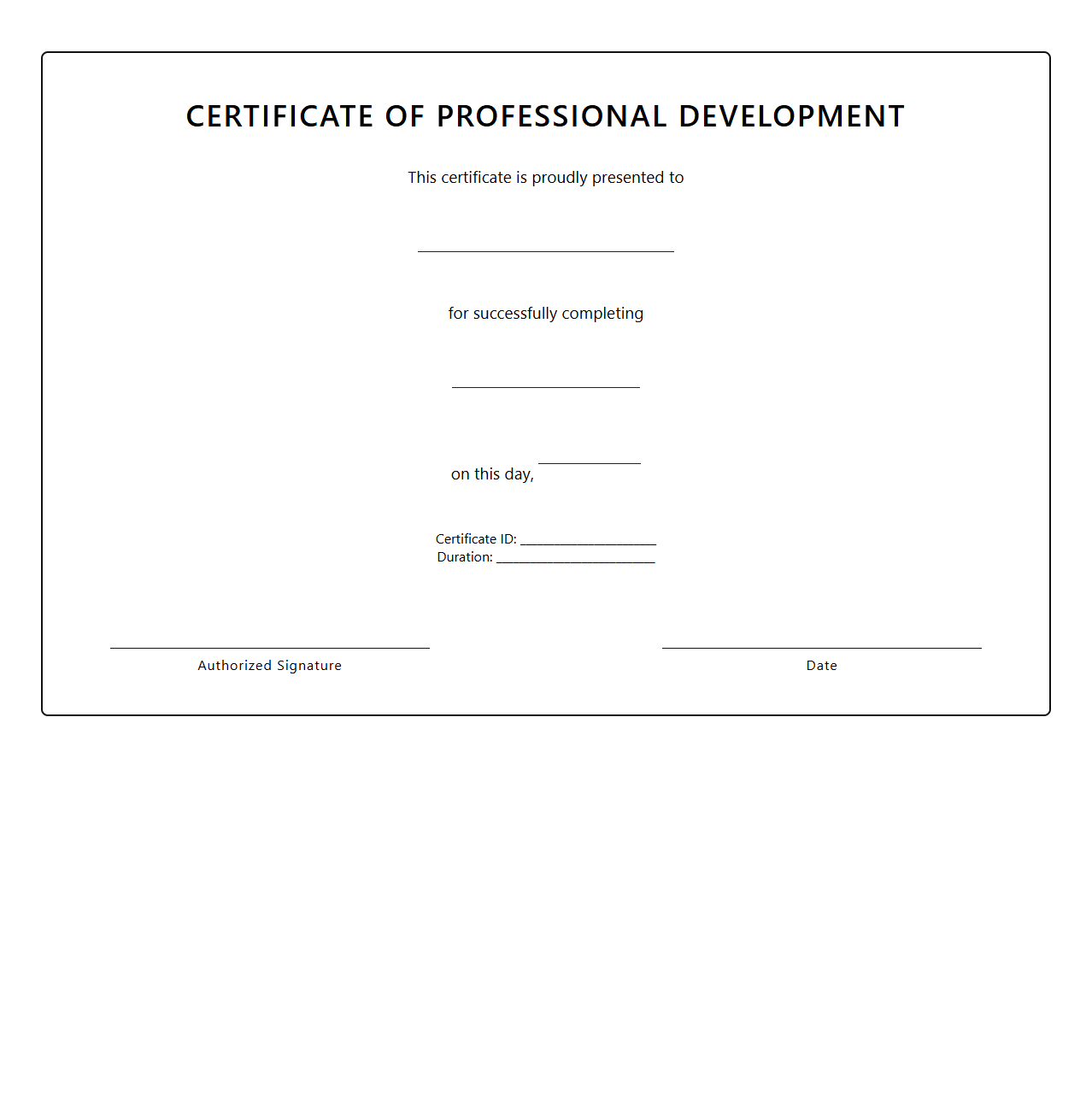 Blank Certificate Template for Professional Development