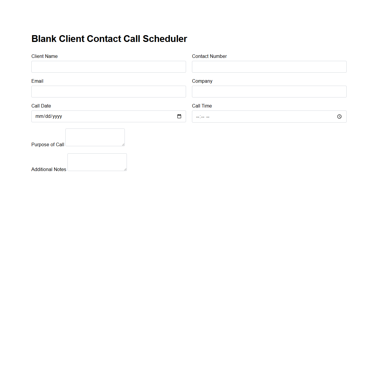 Blank Client Contact Call Scheduler