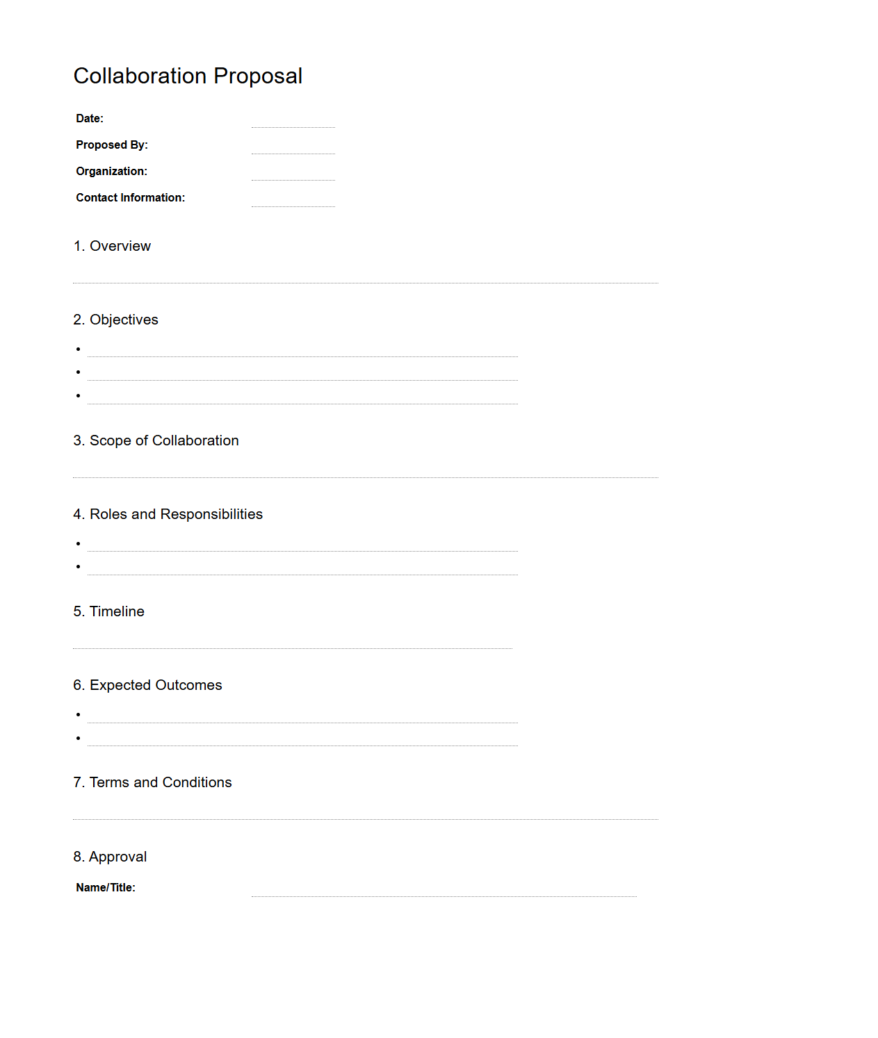Blank Collaboration Proposal Document for Business