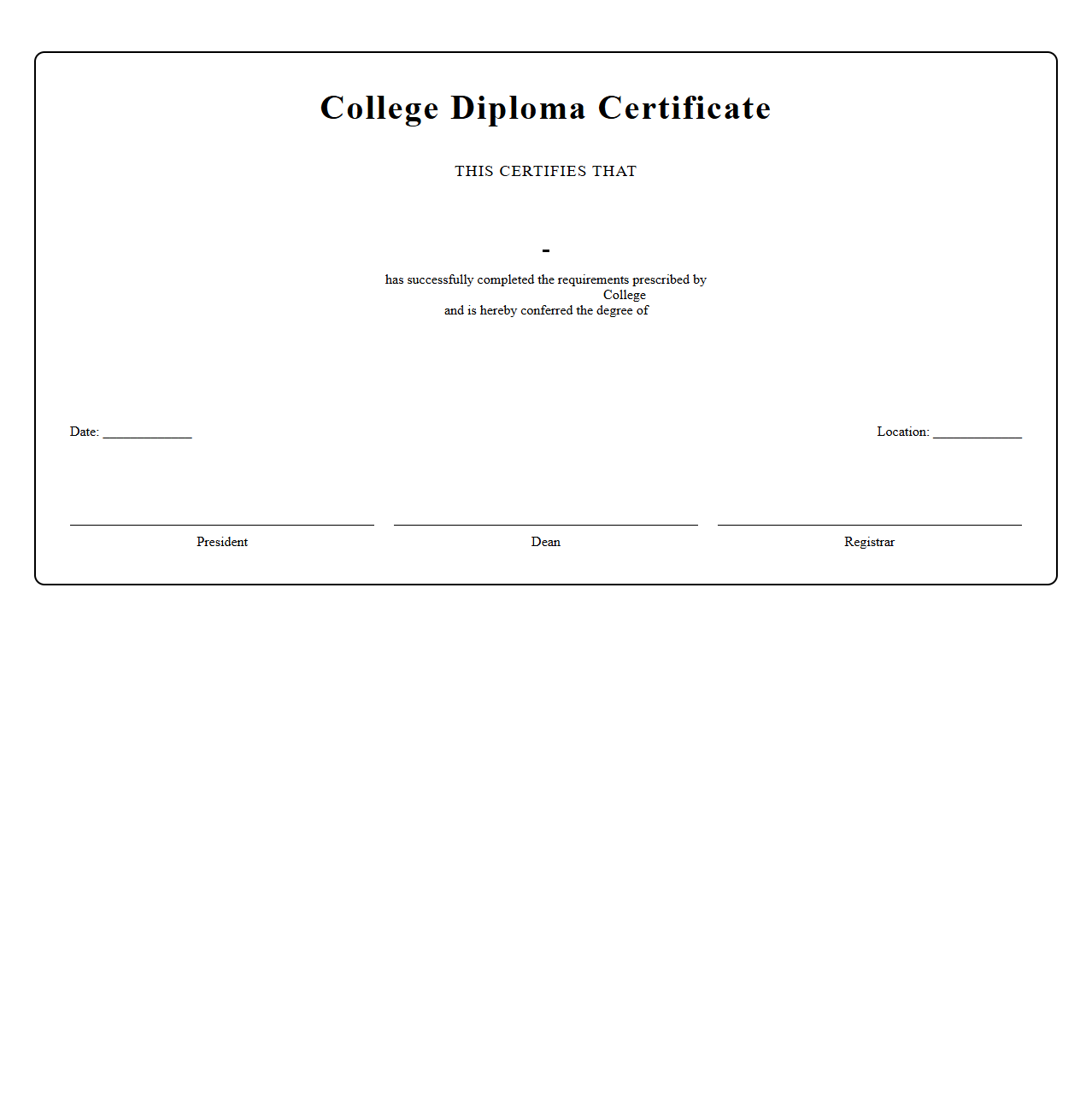 Blank College Diploma Certificate Layout