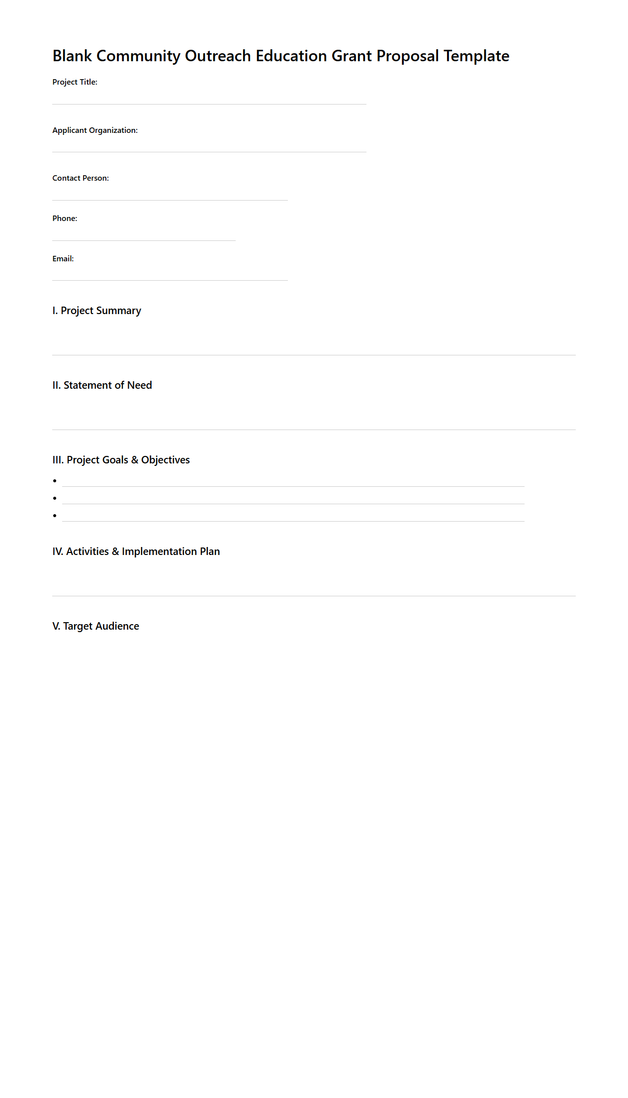 Blank Community Outreach Education Grant Proposal Template