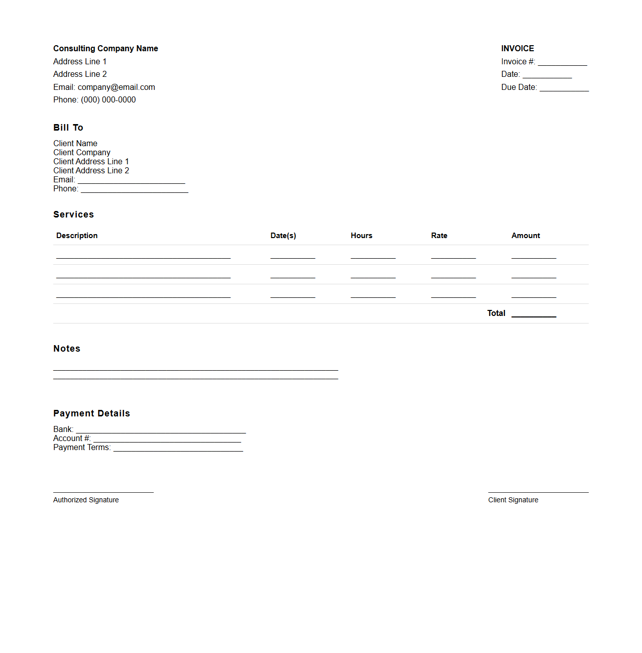 Blank Consulting Invoice Document