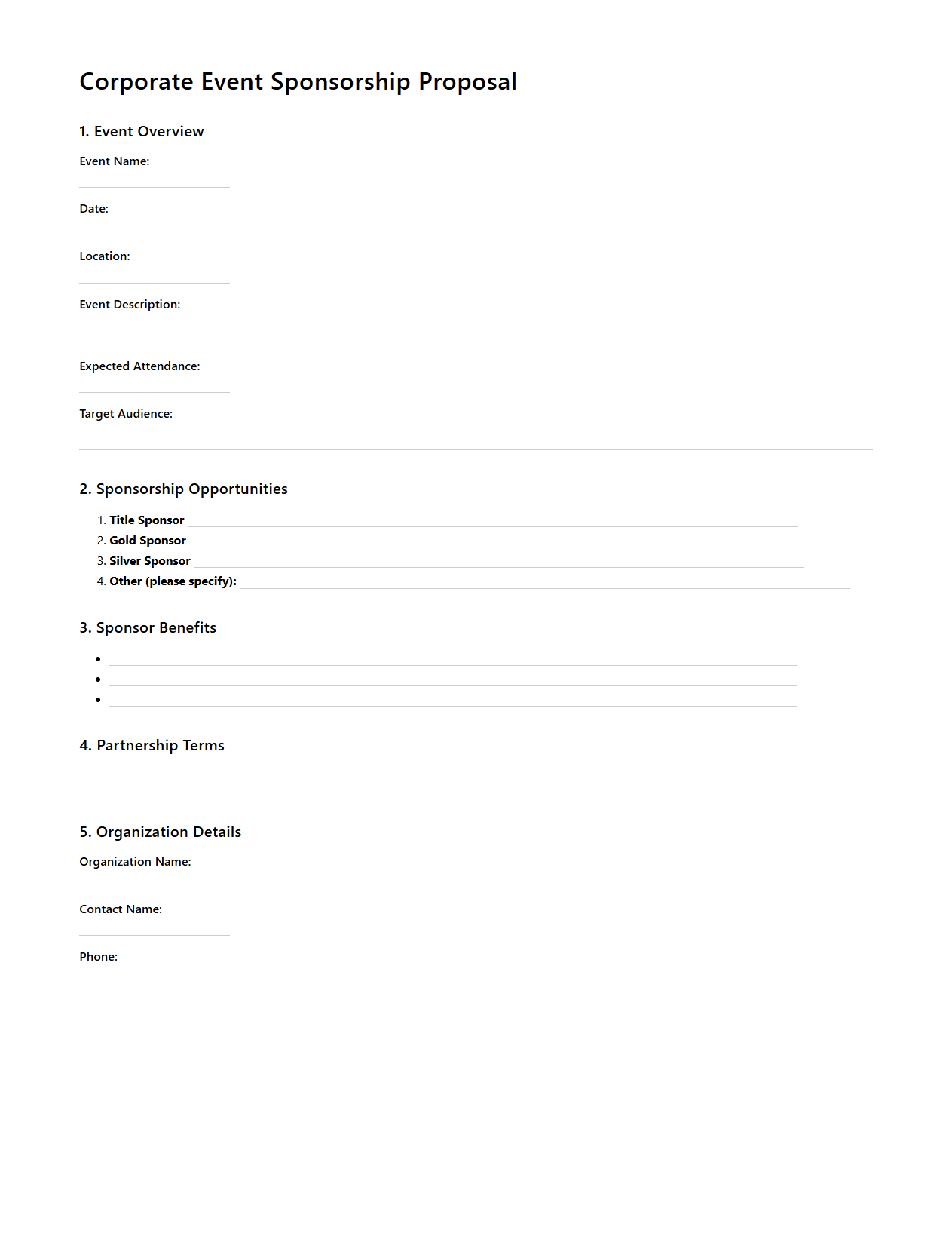 Blank Corporate Event Sponsorship Proposal Template
