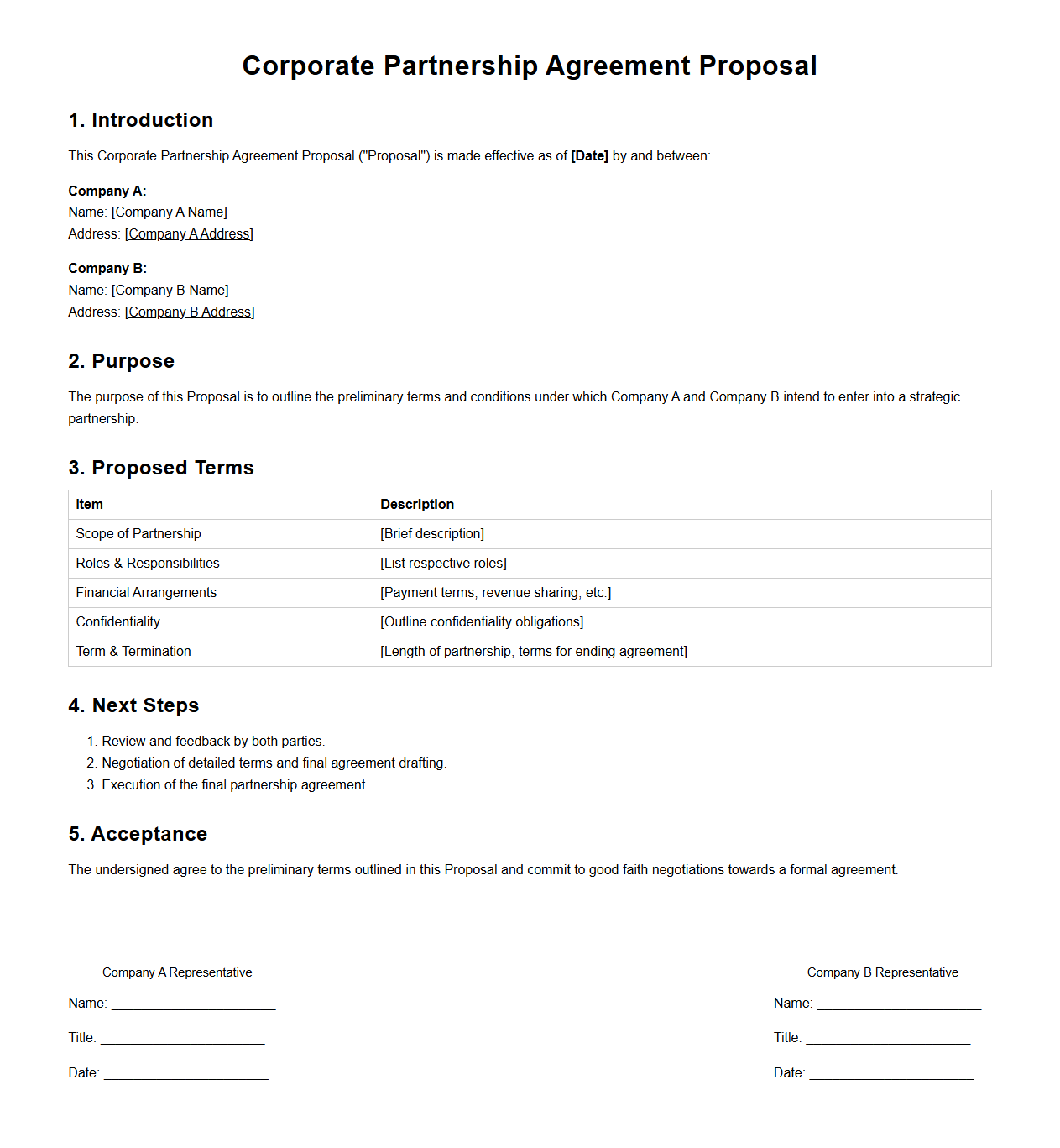 Blank Corporate Partnership Agreement Proposal