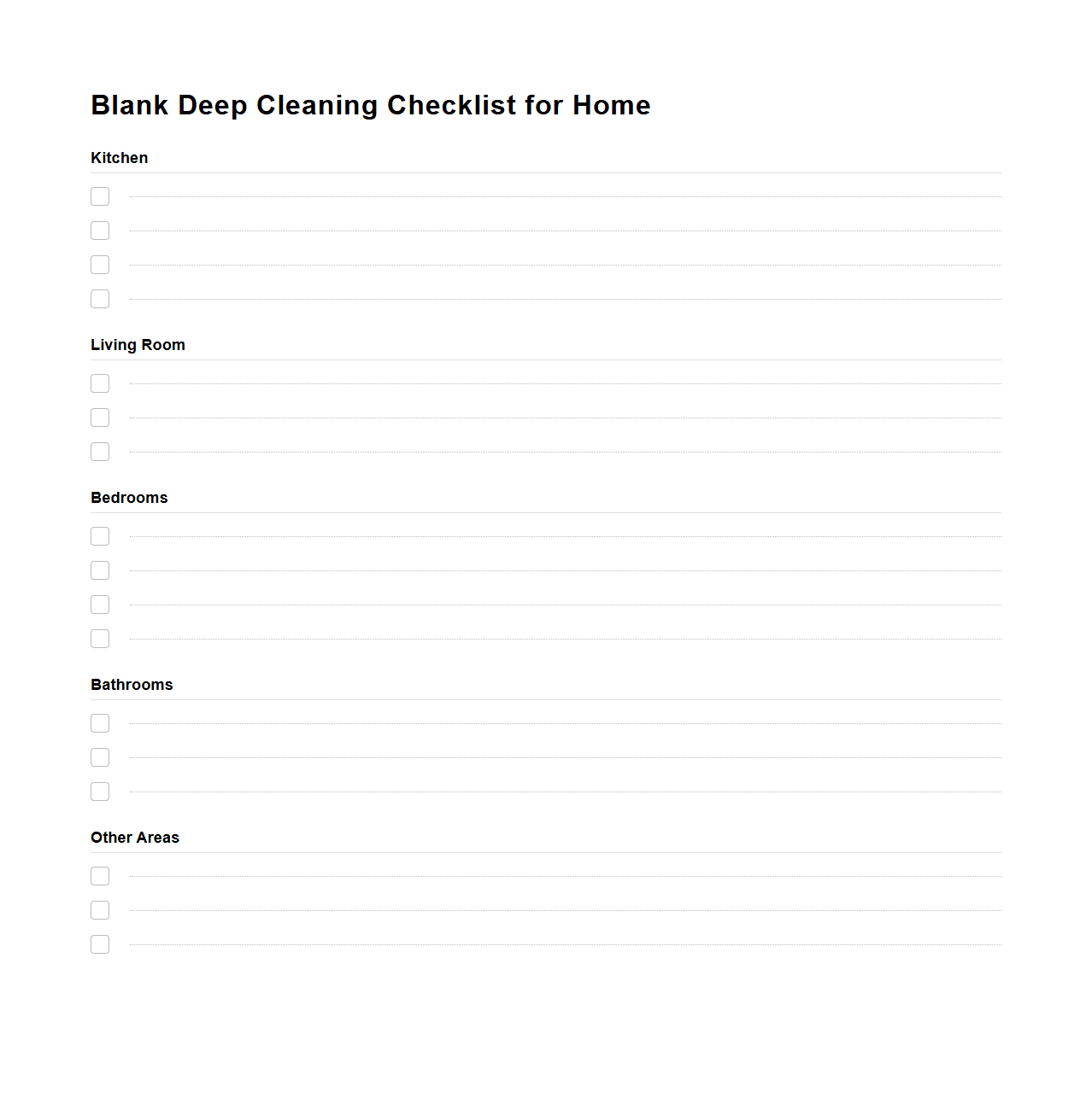 Blank Deep Cleaning Checklist for Home