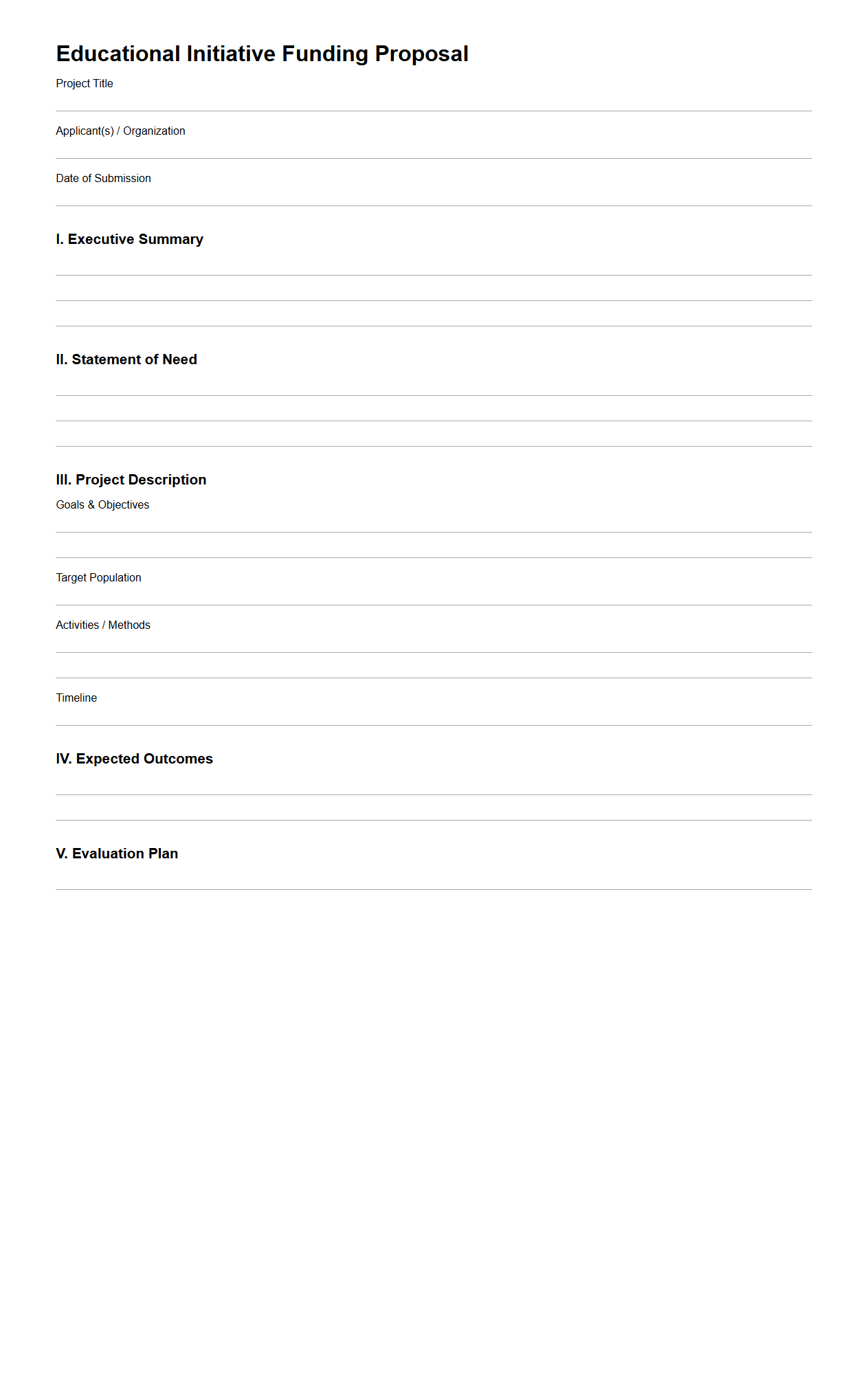 Blank Educational Initiative Funding Proposal Template