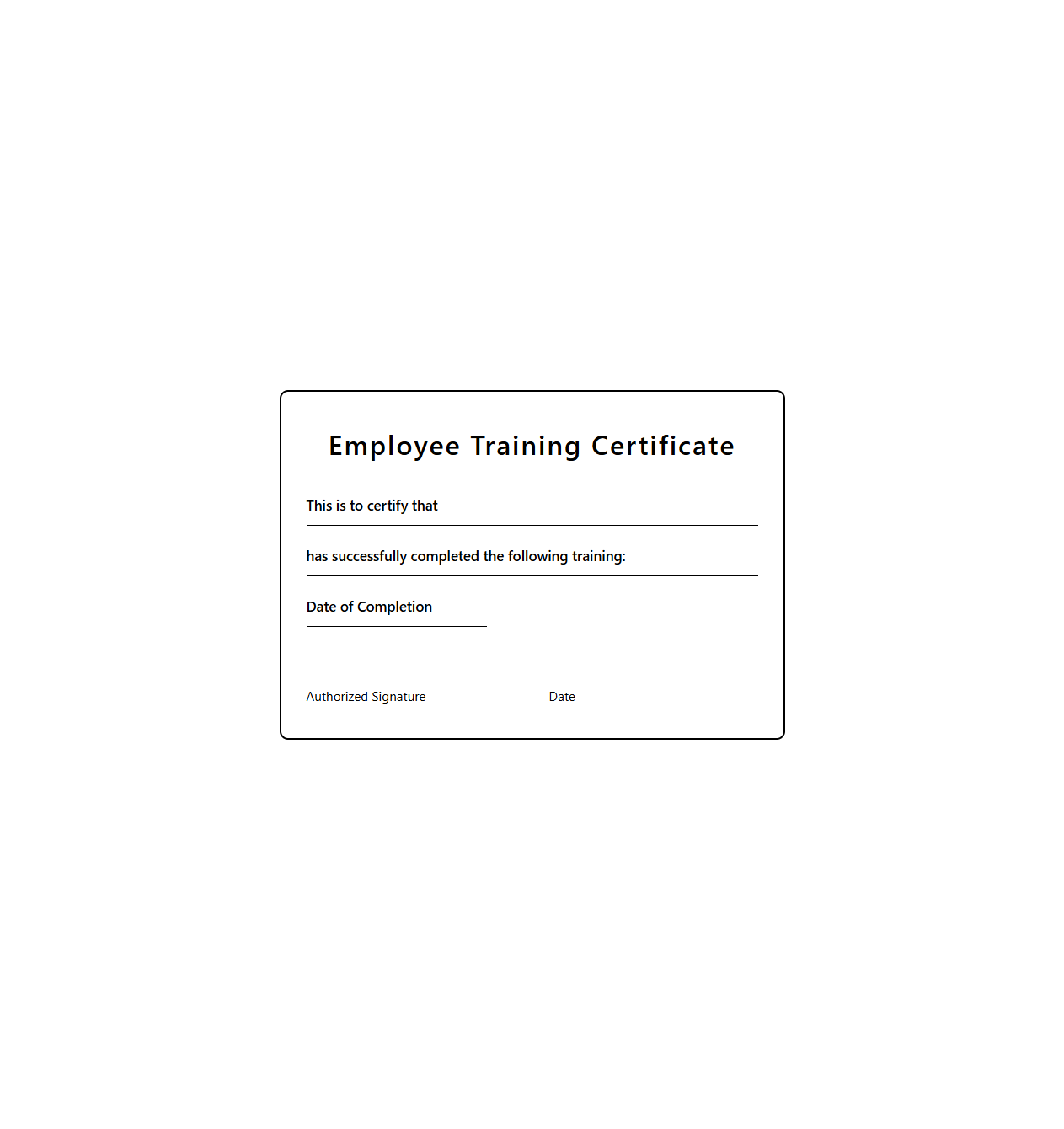 Blank Employee Training Certificate Design