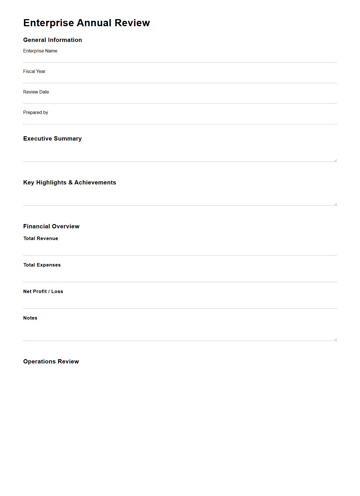 Blank Enterprise Annual Review Template
