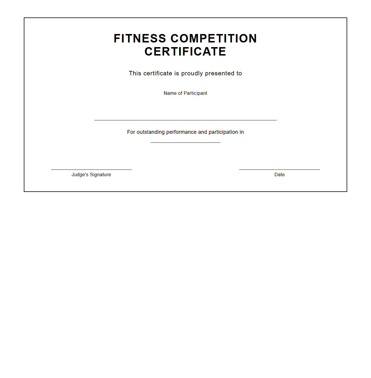 Blank Fitness Competition Certificate Template