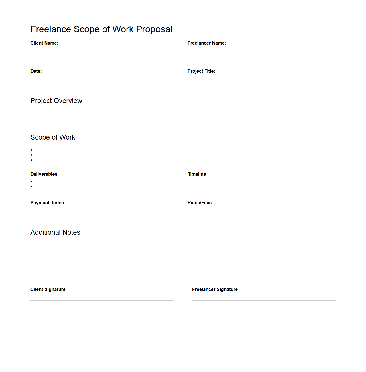 Blank Freelance Scope of Work Proposal Template