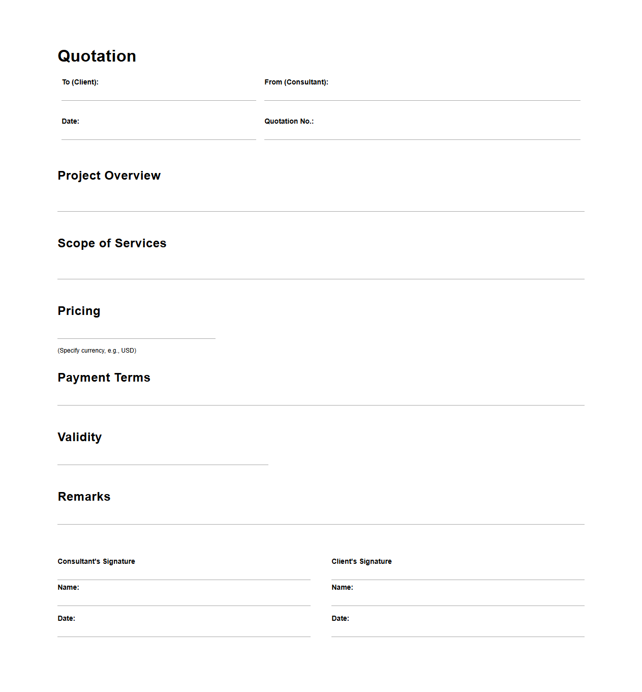 Blank HR Consulting Quotation Document