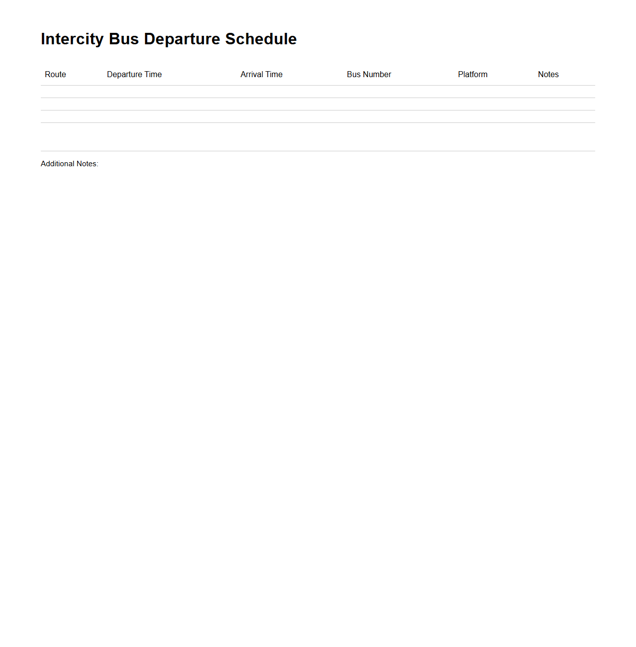 Blank Intercity Bus Departure Schedule Template