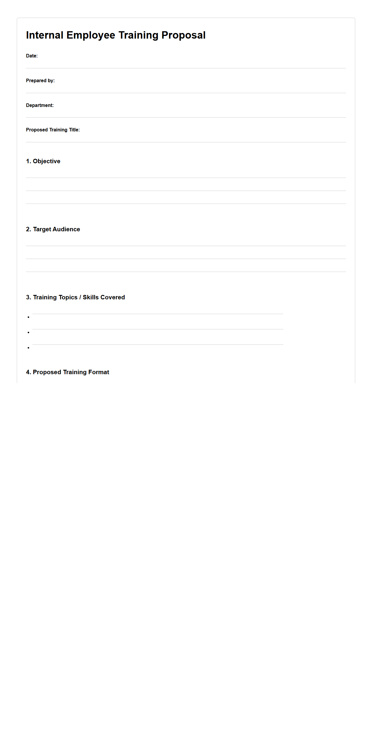 Blank Internal Employee Training Proposal Template for Skill Building