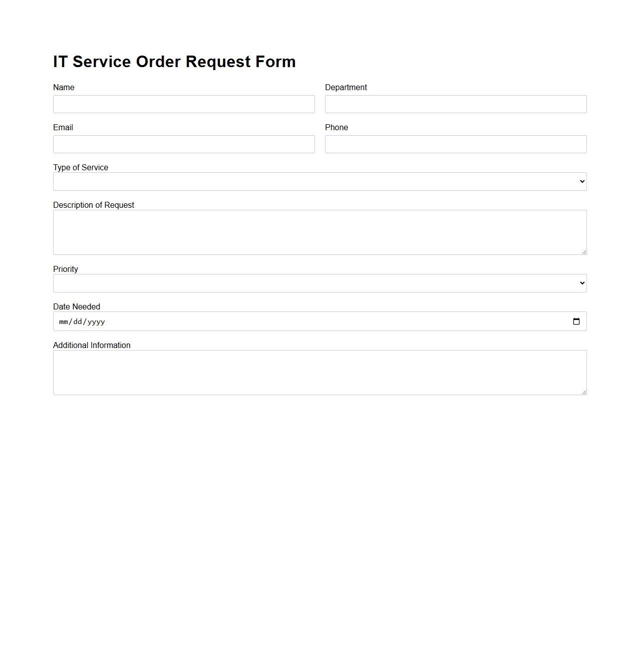 Blank IT Service Order Request Form